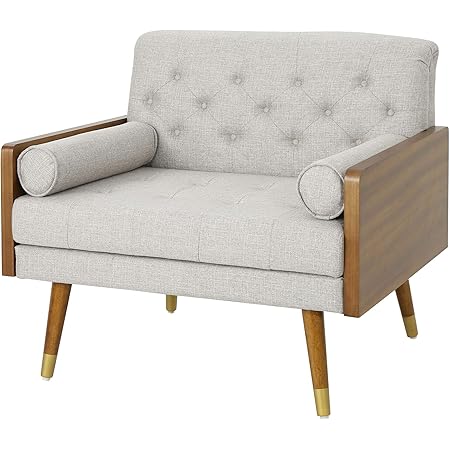 Christopher Knight Home Greta Mid Century Modern Fabric Club Chair, Beige, Dark Walnut 30.5D x 37.75W x 33H in