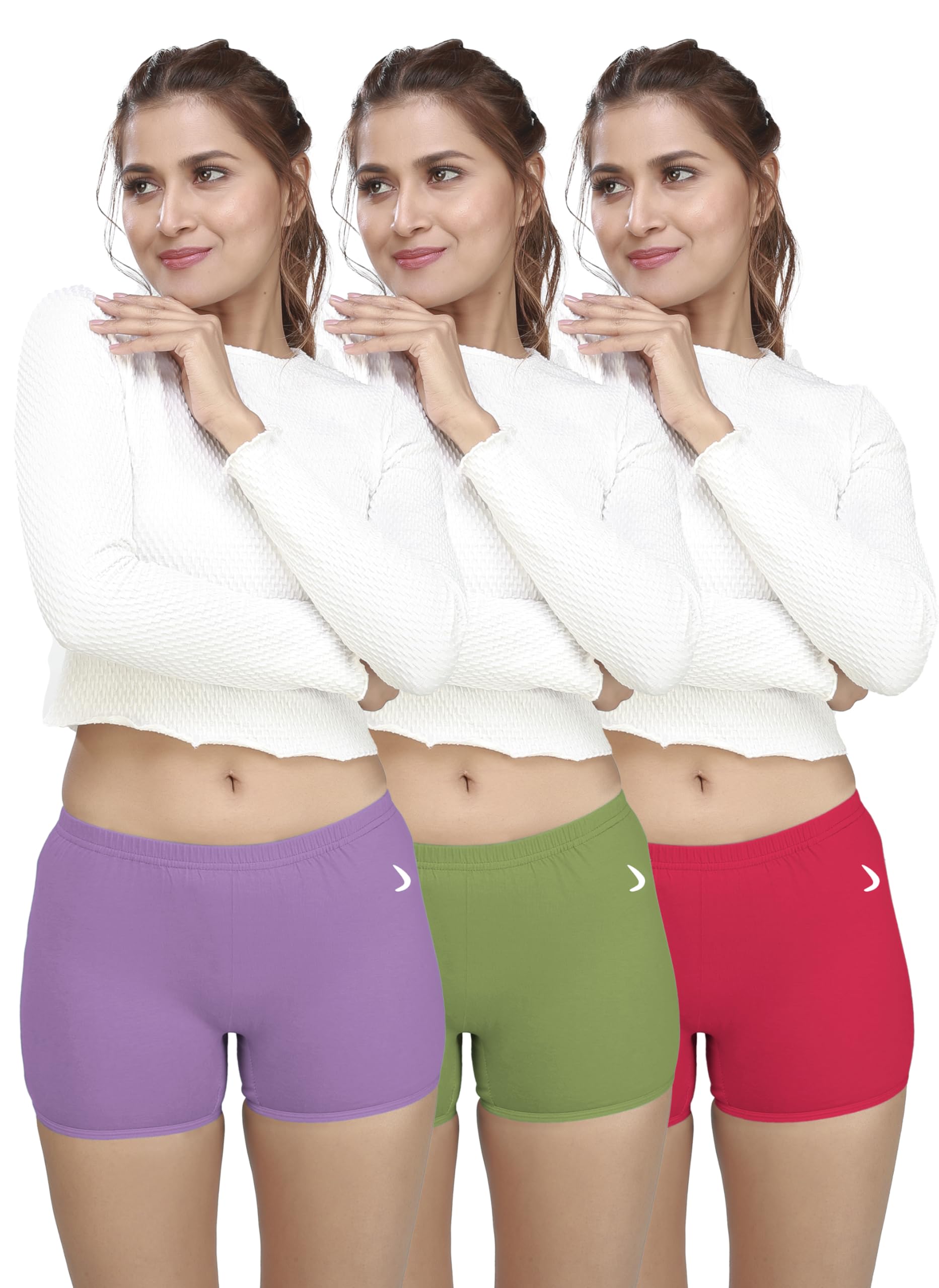 Flora Women's Boyshorts|100% Combed Cotton|High-Waist Comfort Fit|Soft & Breathable Panties|Multicolor|Snug Fit|(95 CM|Size XL) - Purple + Green + Red (Pack of 3)(FLORA-3P-XL-C1_bzr)-image-31