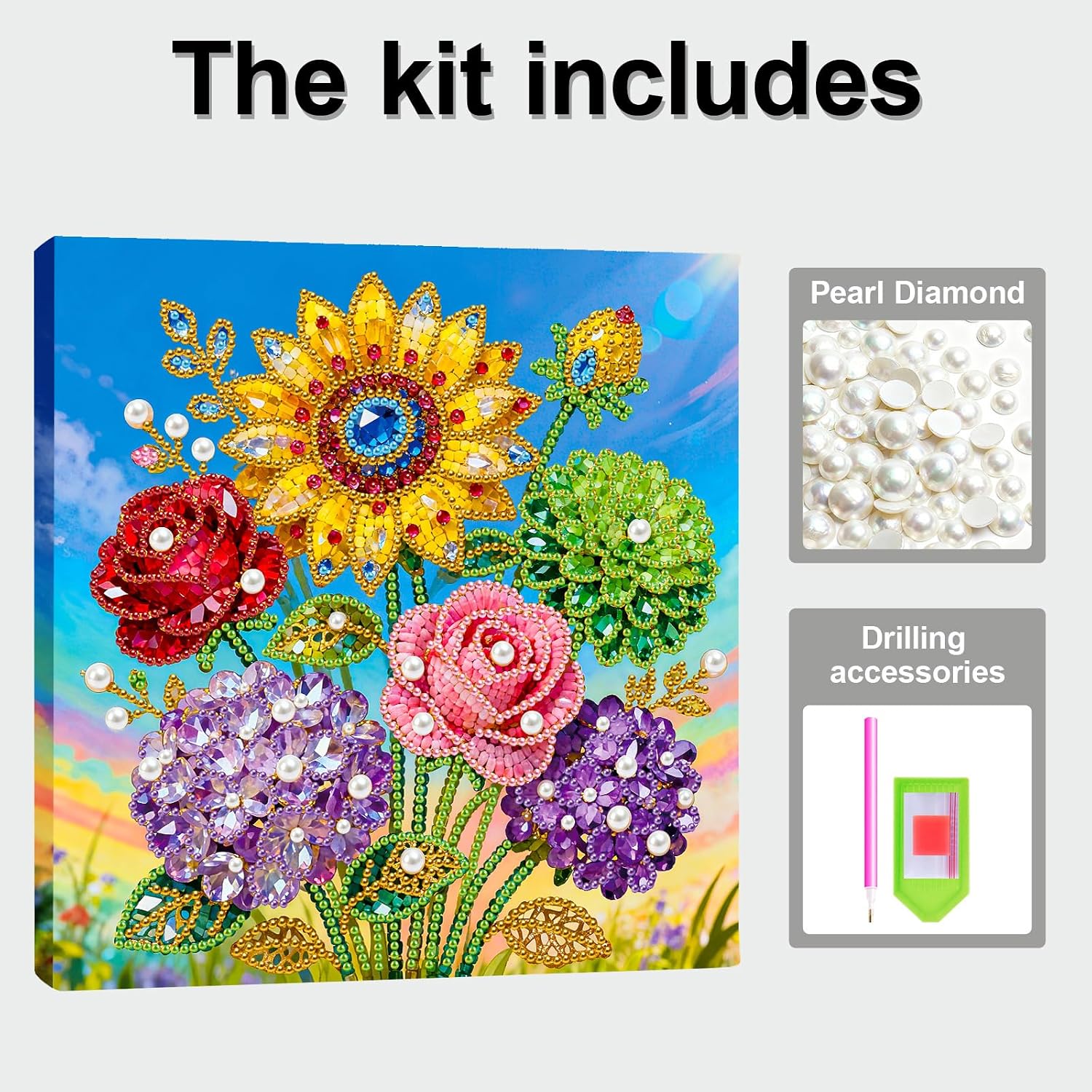 Shiny Sunflower Pearl Art Painting with Frame, 25x25cm Textured Handmade DIY Diamond Dots Kit, Beginner-Friendly Home Wall Decor for Living Room, Bedroom & Elegant Gift for Adults