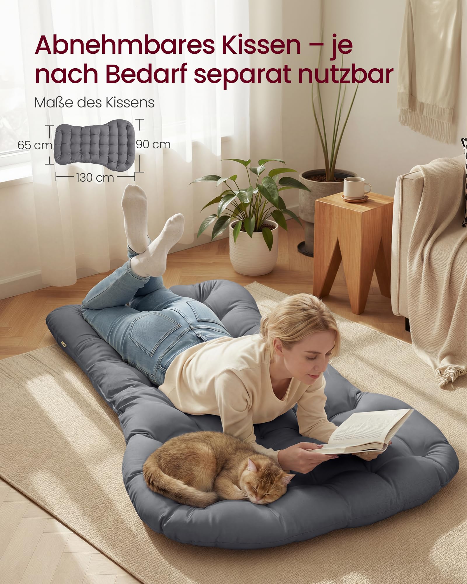 VASAGLE Schaukelstuhl, Schaukelsessel, Relaxsessel, Stahlgestell, ausziehbare Fußstütze, abnehmbares Kissen, bis 136 kg belastbar, Schlaf-, Wohnzimmer, Terrasse, Garten, grau LYY062GZ01