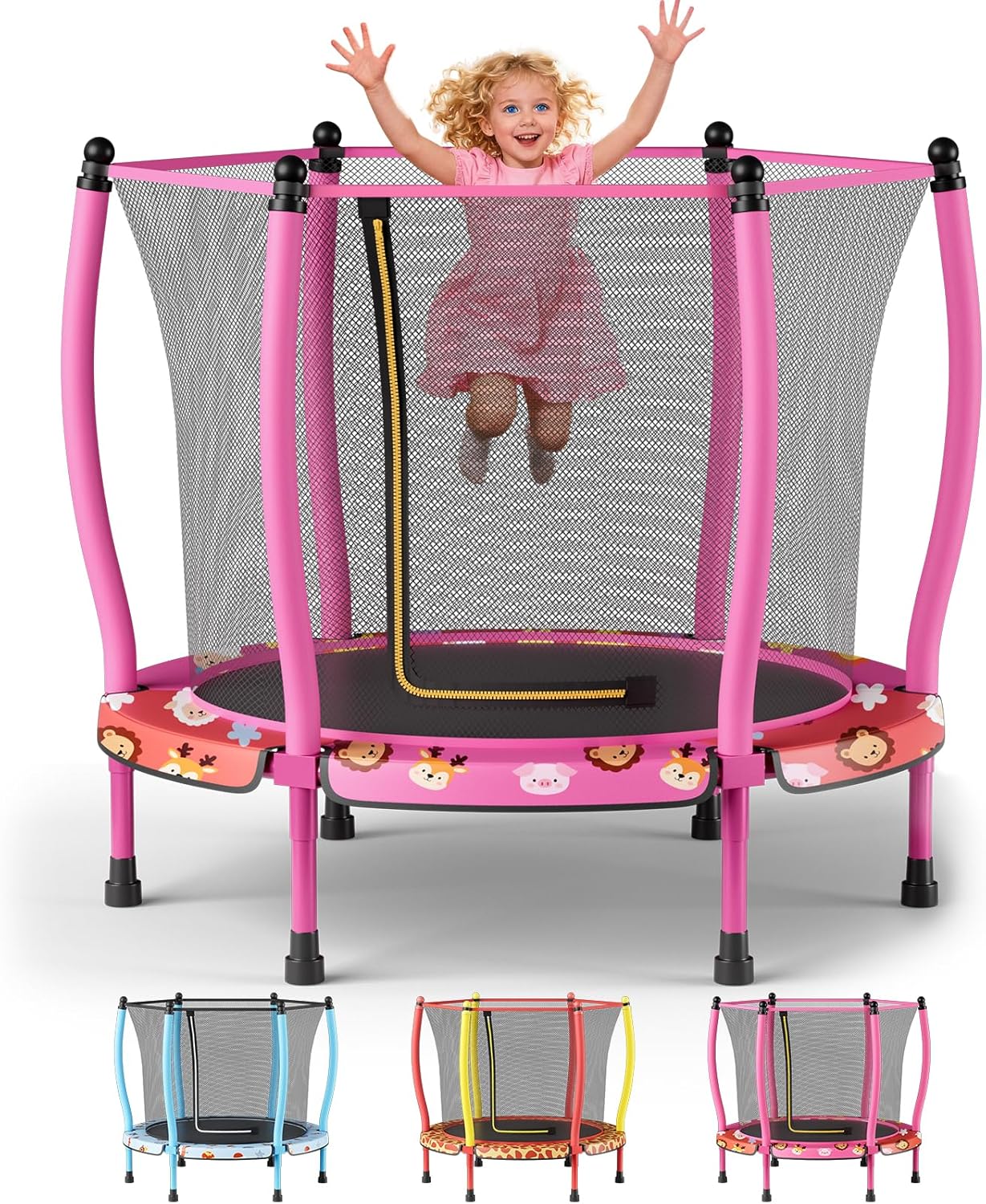 55" Trampoline for Kids with Curved Poles, 440lbs Capacity Indoor & Outdoor Toddler Trampoline, Gifts for Boys & Girls