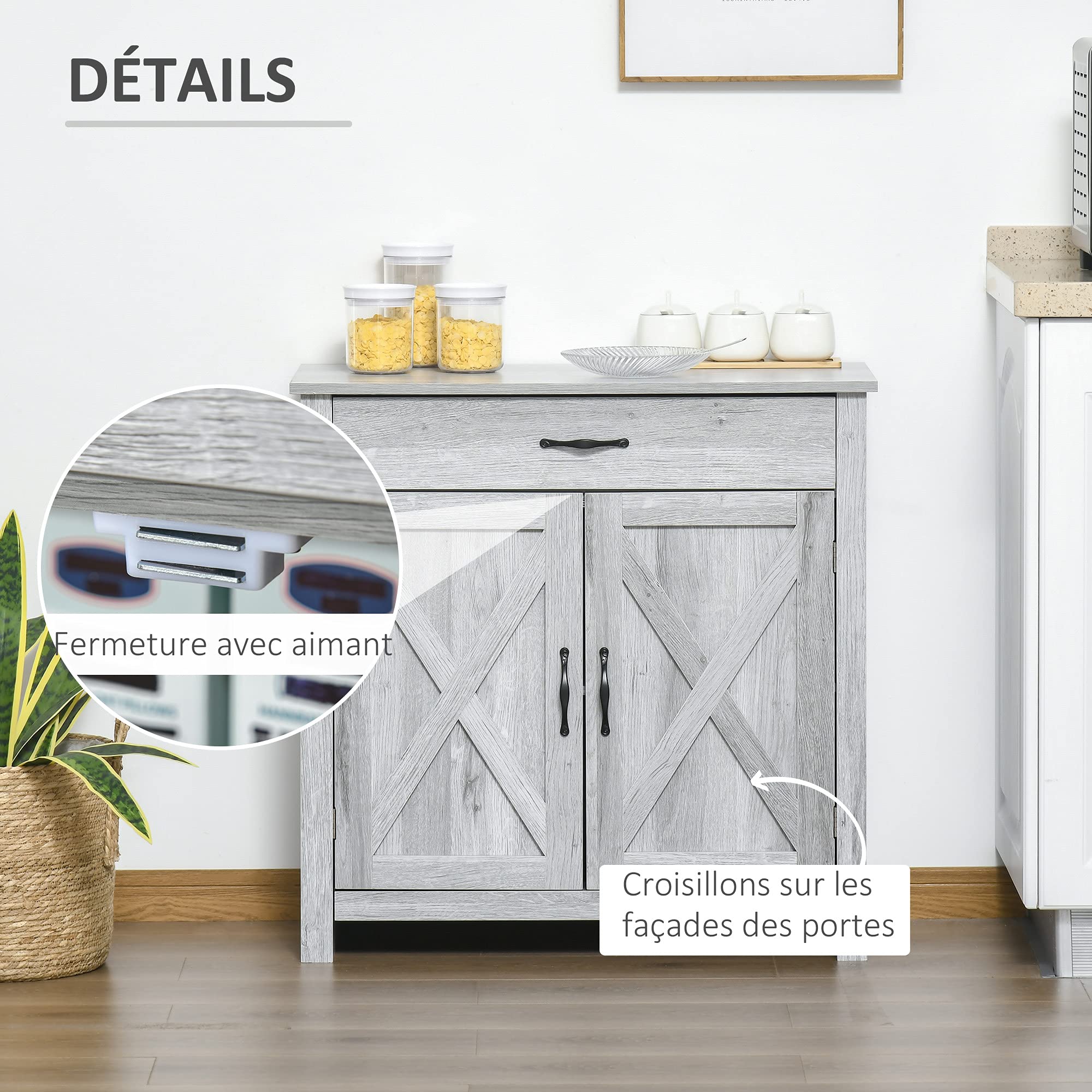 HOMCOM Buffet Salon avec Tiroir 2 Portes 80 x 39,7 x 80 cm Gris Clair | Meuble de Rangement, Étagère Réglable, Buffet Salle à Manger et Cuisine