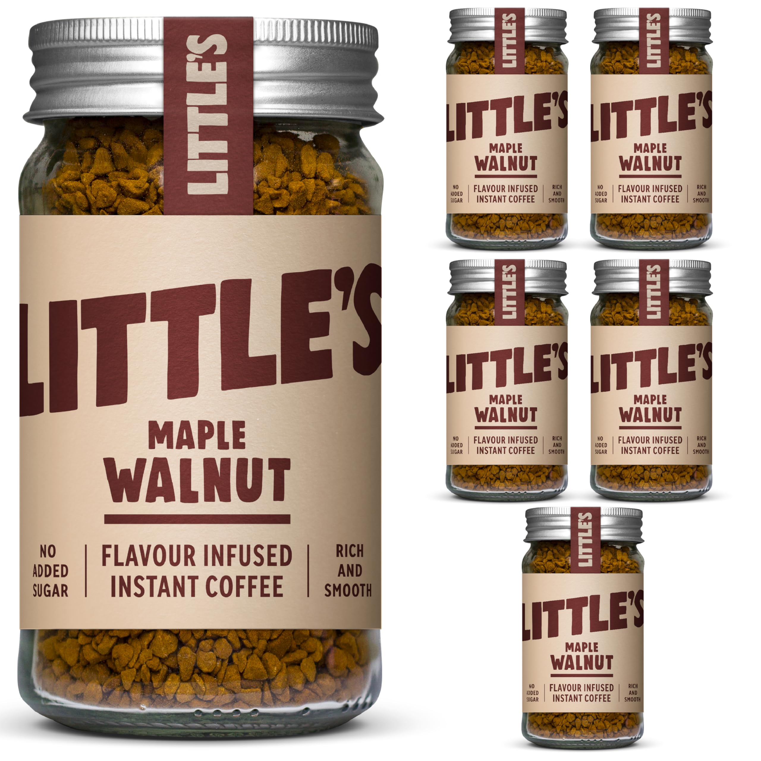 Little's Maple Walnut Flavoured Instant Coffee, 6 Pack (50g x 6) - Rich & Smooth Coffee, Infused With Maple Walnut Flavour - Vegan Friendly, Low Calories, No Added Sugar