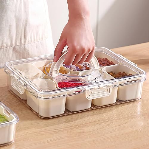 Miniatura 4 de MineSign Paquete de 2 cajas de aperitivos con asa para bandeja de servir alimentos con tapas, contenedor apilable de frutas y verduras con 8 cajas