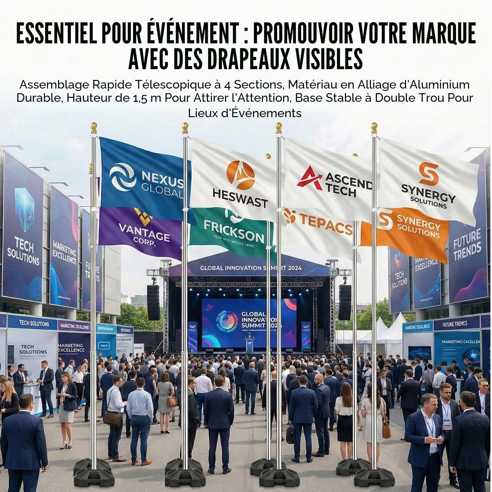 BORDEAG Mât de drapeau stable 1,5 m, mât de drapeau en aluminium, mât de drapeau avec dispositif de hissage, pour véranda, extérieur