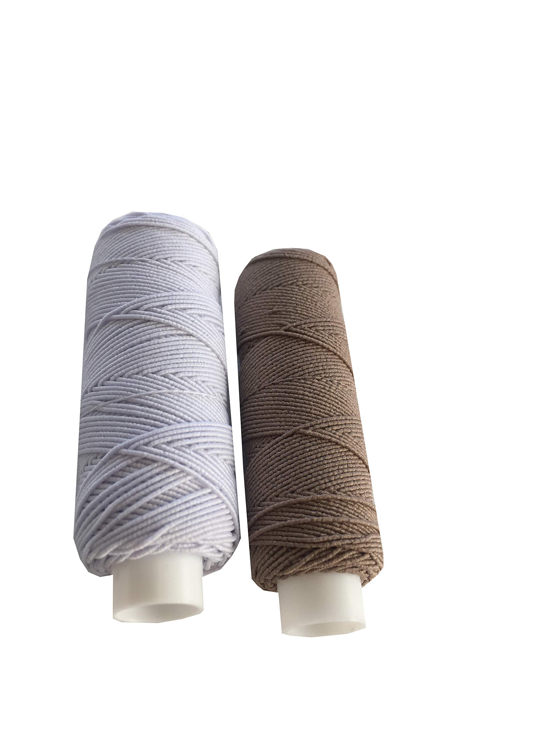 Shirring Shearing Elastic Thread, 20 Meter Each Colour Per Spool, Pack of 2 X 20m Spools, Sewing, Haberdashery, Craft, Smocking, Gathering, (White & Mocca), 30 Colours Available