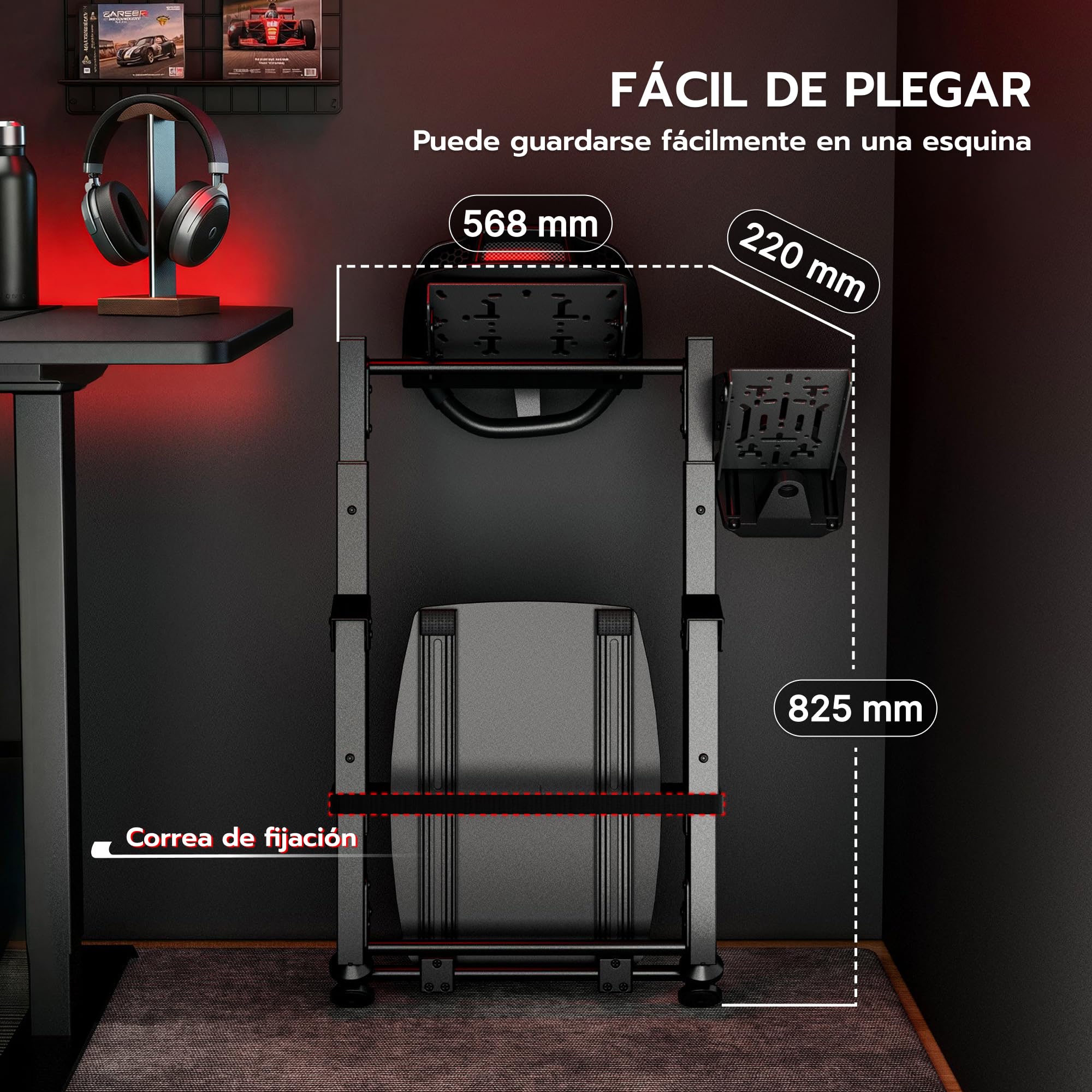 ARES WING Soporte plegable para volante de Sim Racing | COMPATIBILIDAD AMPLIA: Compatible con Logitech G29, G920, G923, Fanatec, Thrustmaster, Moza y Simagic