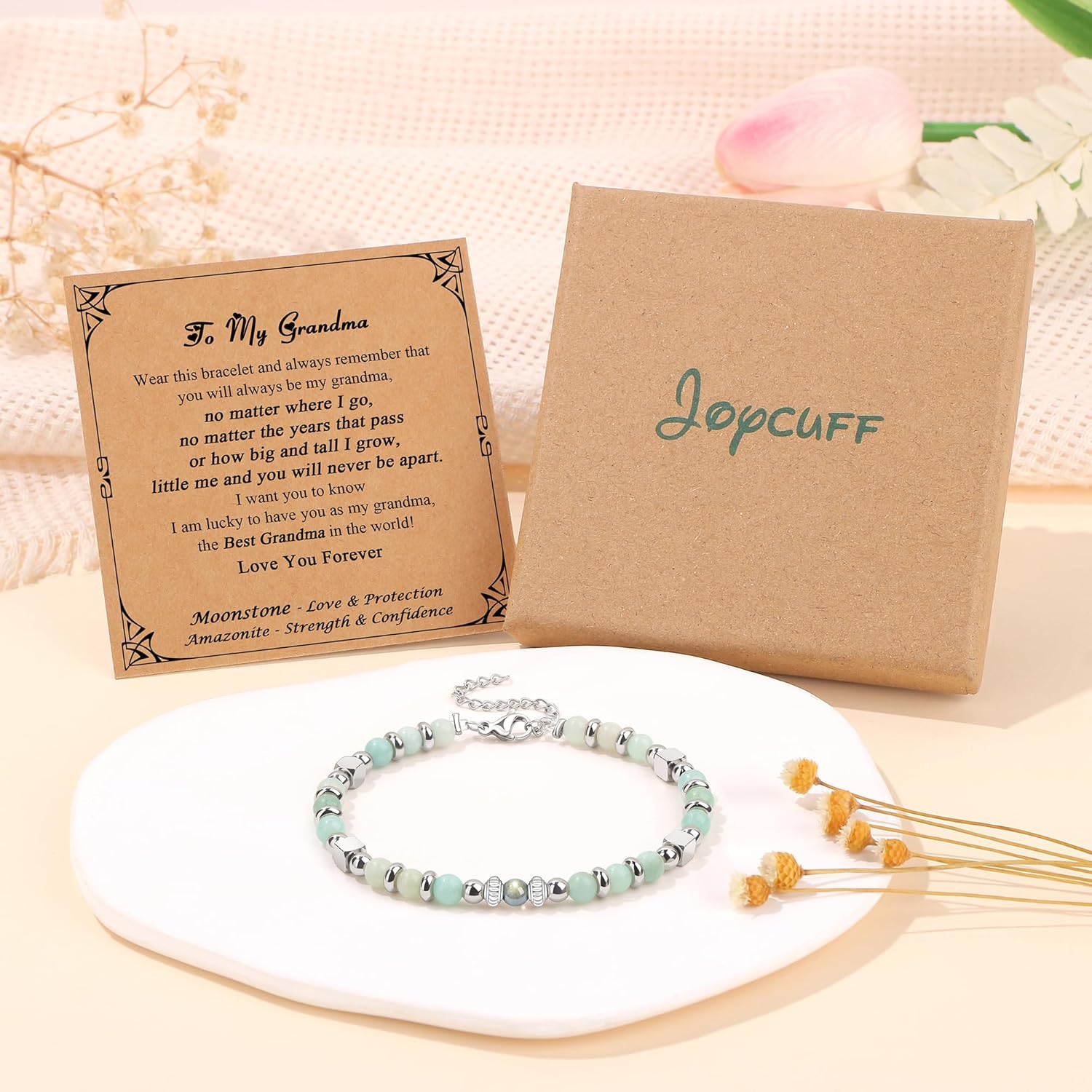 JoycuFF 𝗚𝗶𝗳𝘁𝘀 𝗳𝗼𝗿 𝗪𝗼𝗺𝗲𝗻 𝗠𝗼𝗼𝗻𝘀𝘁𝗼𝗻𝗲 𝗕𝗿𝗮𝗰𝗲𝗹𝗲𝘁 Amazonite Colorful Imperial Jasper Stainless Steel Beads Bracelets, Valentines Mothers Day Birthday Christmas Graduation Gifts - Image 6