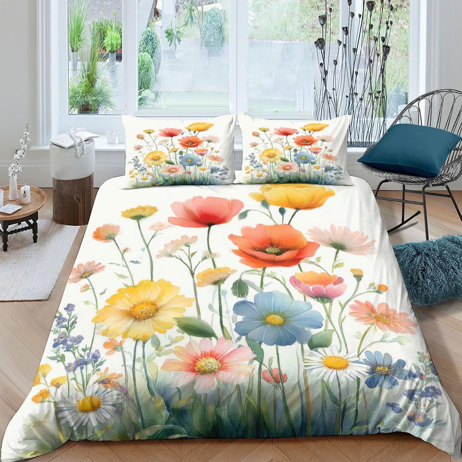 Ctjqhvkz Style-3 3D Printed Watercolor Wildflower Fitted Sheet Microfiber Soft Floral Bed Cover For Bedroom Guest Room Dorm Decor Single（135X200cm）