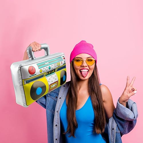 Miniatura 3 de Radio inflable Boombox y micrófonos para decoraciones de fiesta de los años 80 y 90 - Cumpleaños temáticos de hip hop