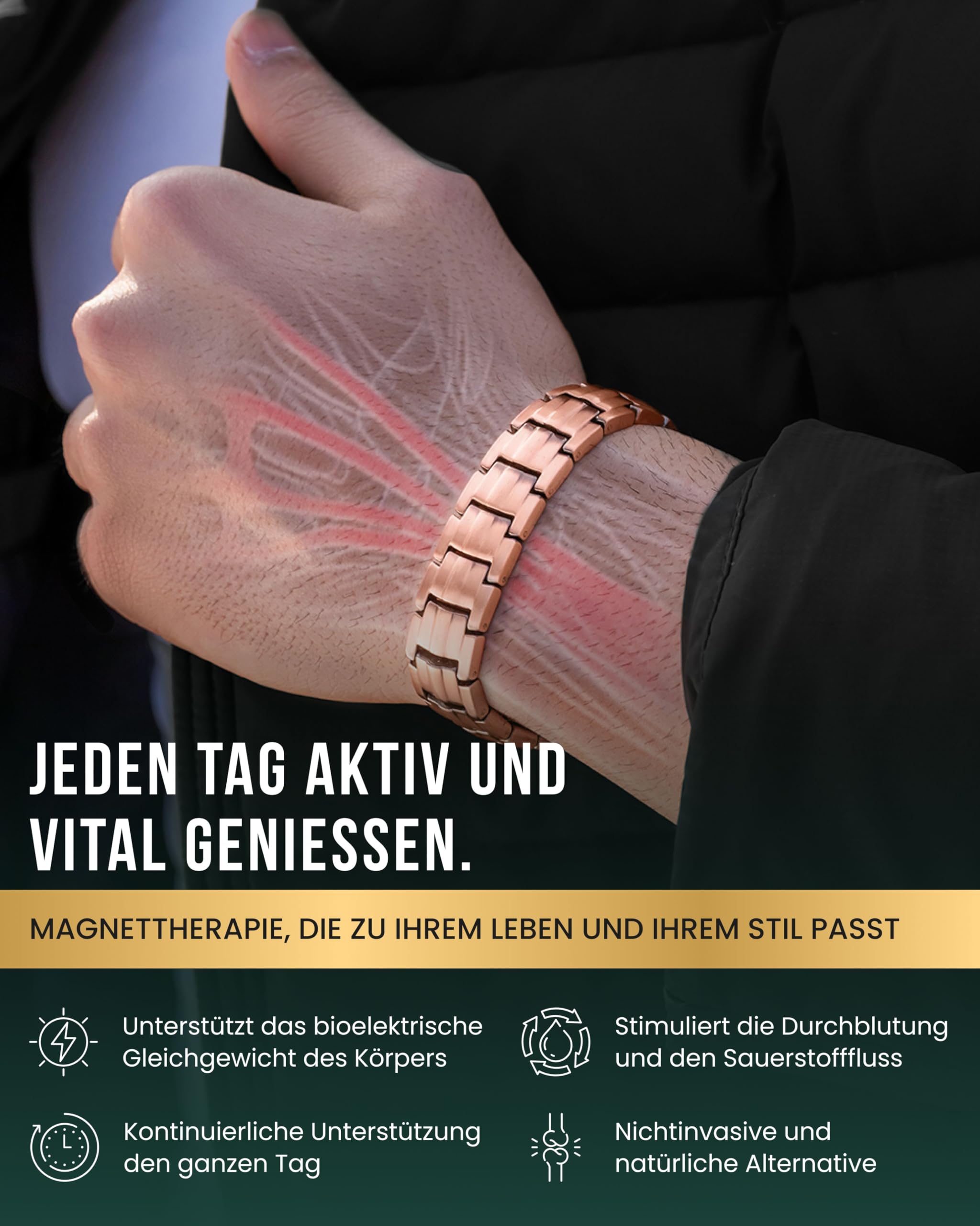 MagnetRX EllipseMAX Magnetisches Kupferarmband für Herren 5.000 Gauss Verstellbares Magnetarmband
