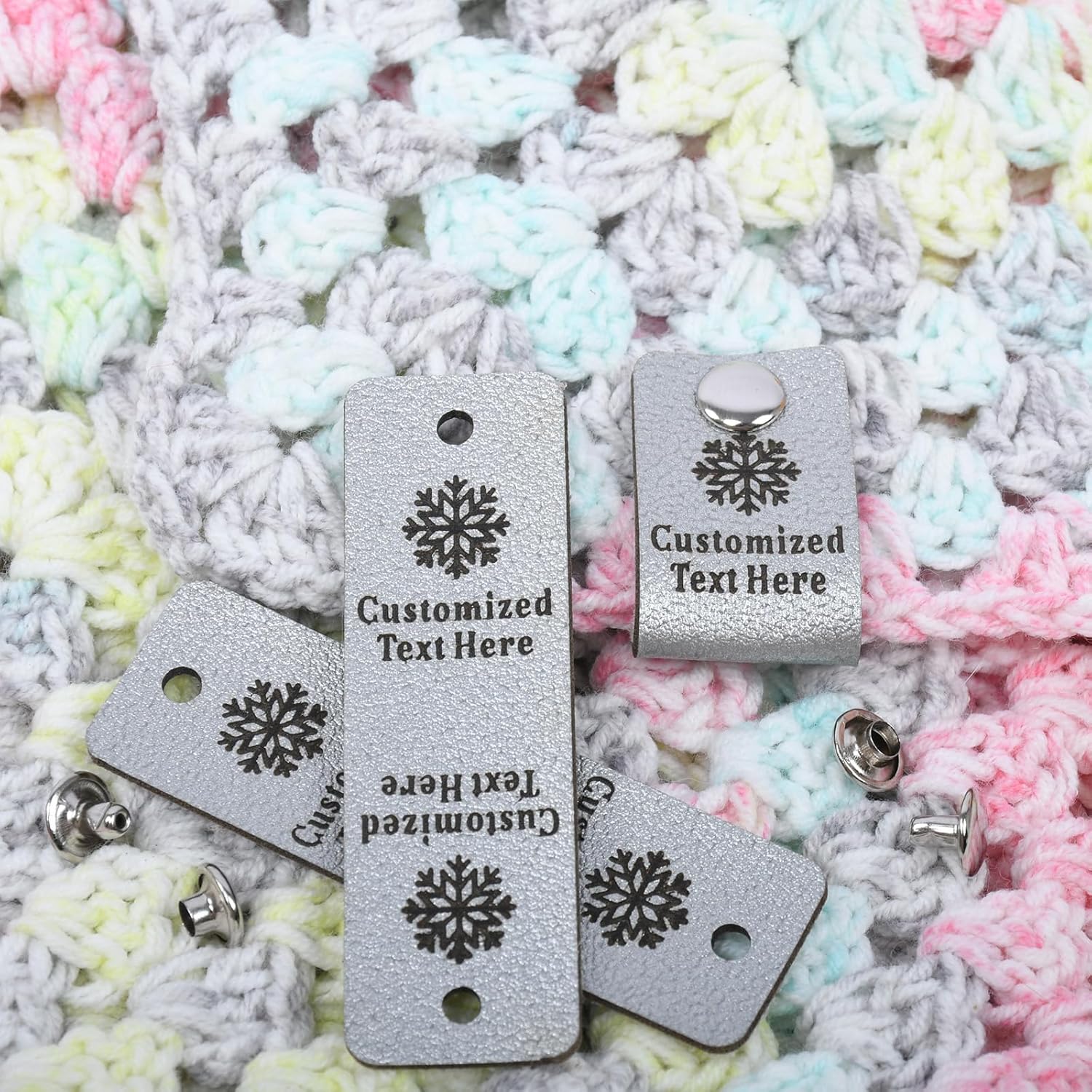 Custom Leather Logo Labels for Knitting Clothes Handmade Tags with Rivets for Crochet Sewing Accessories Garment Label (100PCS)