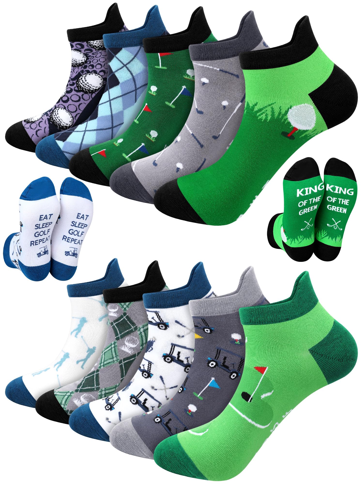 10 pares de calcetines de golf de corte bajo para hombre, calcetines deportivos acolchados en el tobillo, paquete múltiple