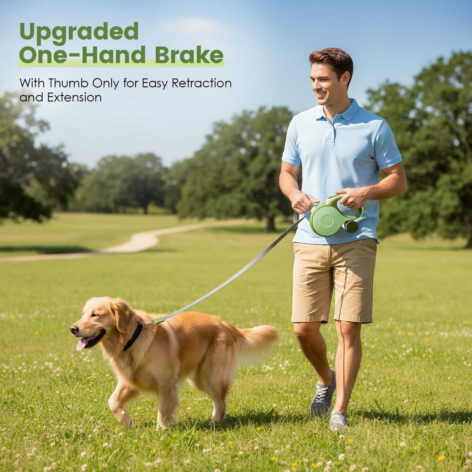 Einziehbare Hundeleine 9m, Rollleine für Hunde bis 50kg, Hundeleine mit Stahlseil & Kotbeutelhalter, Retractable Leine Anti-Verdreh Design für Training, Wald, Strand