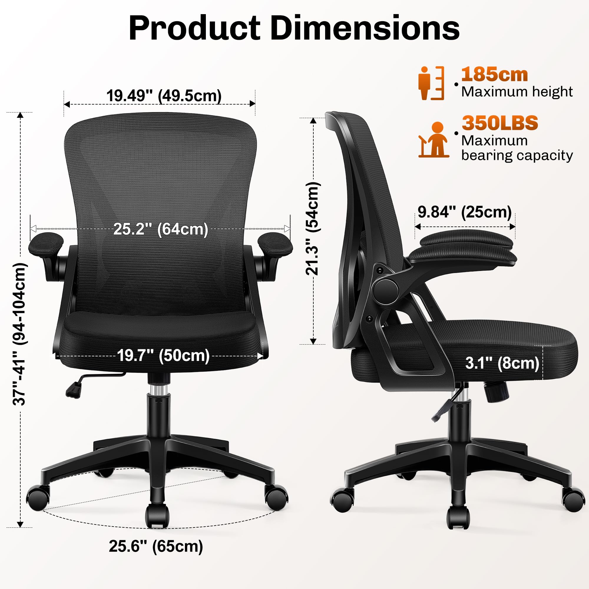 Office Chair, Ergonomic Home Computer Desk Chairs, Comfy Breathable Mesh Chair with Adjustable Lumbar Support Flip-up Armrests, Executive Task Chair with High Back for Home Office Rolling Swivel Chair