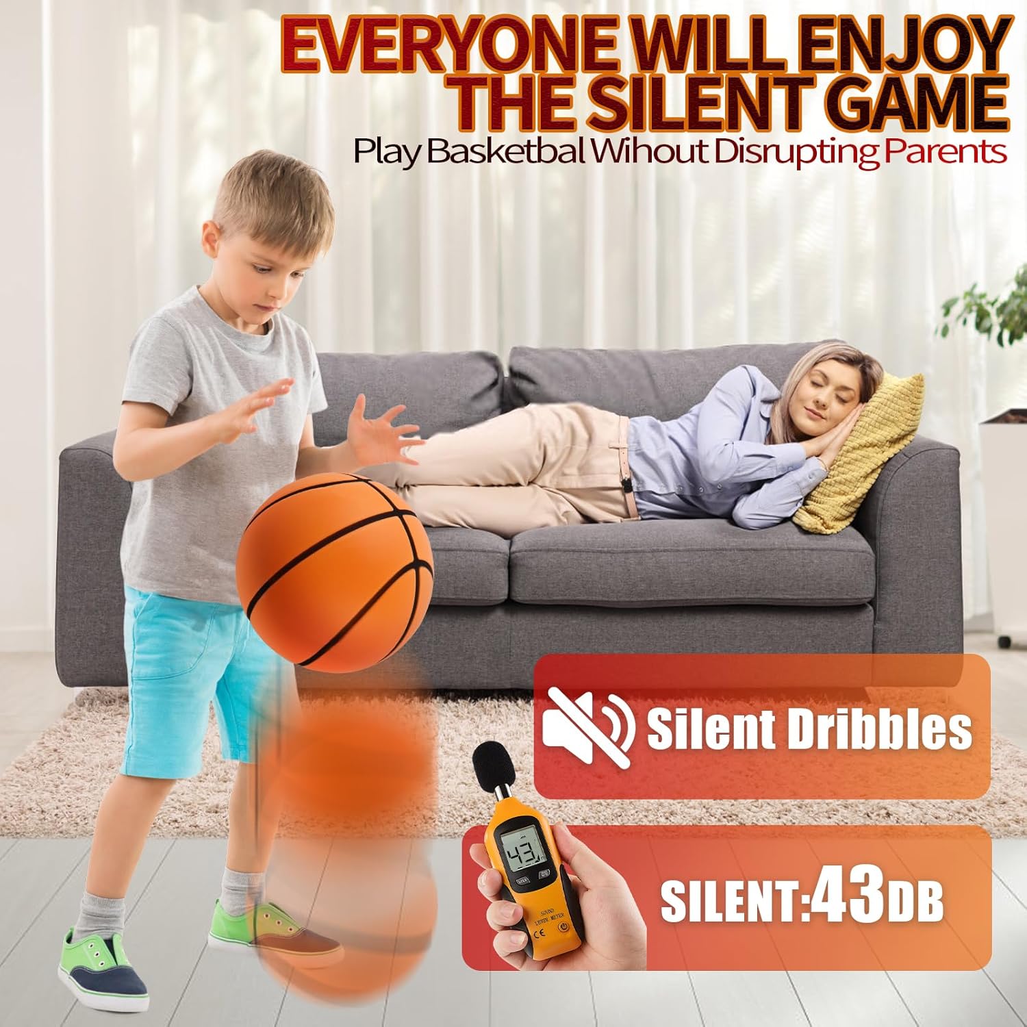 Silent Basketball Size 7 29.5" Quiet Basketball High Density Soft Foam Low Noise Bouncing Ball for Quiet Dribbling Practice - Image 4