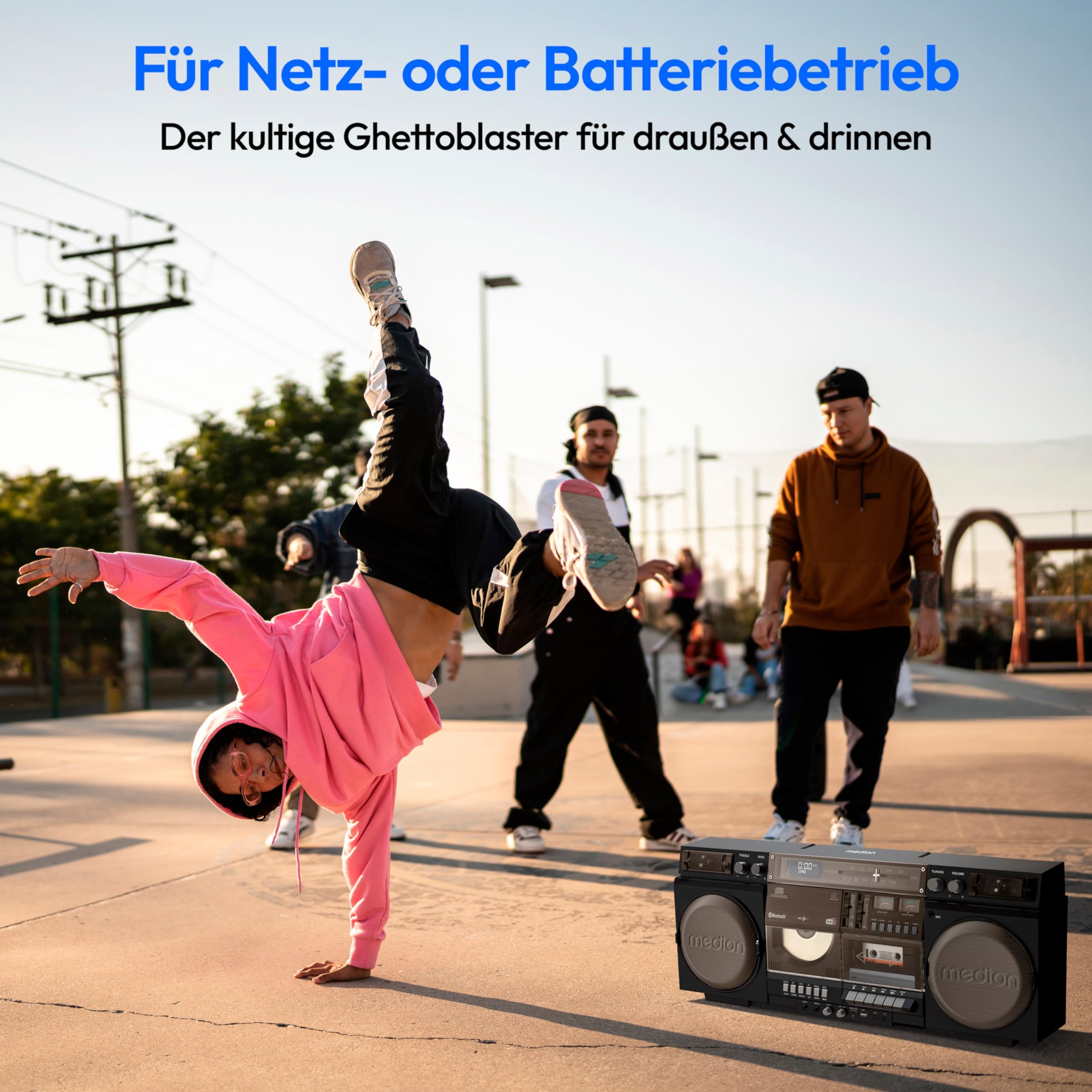 MEDION P66538 Kassettenrecorder (Retro Ghettoblaster mit CD-Player, 80er, groß, USB, SD, CD, Kassetten MC, DAB+ Radio Teleskopantenne, Bluetooth, Kassettendeck, Aufnahmefunktion