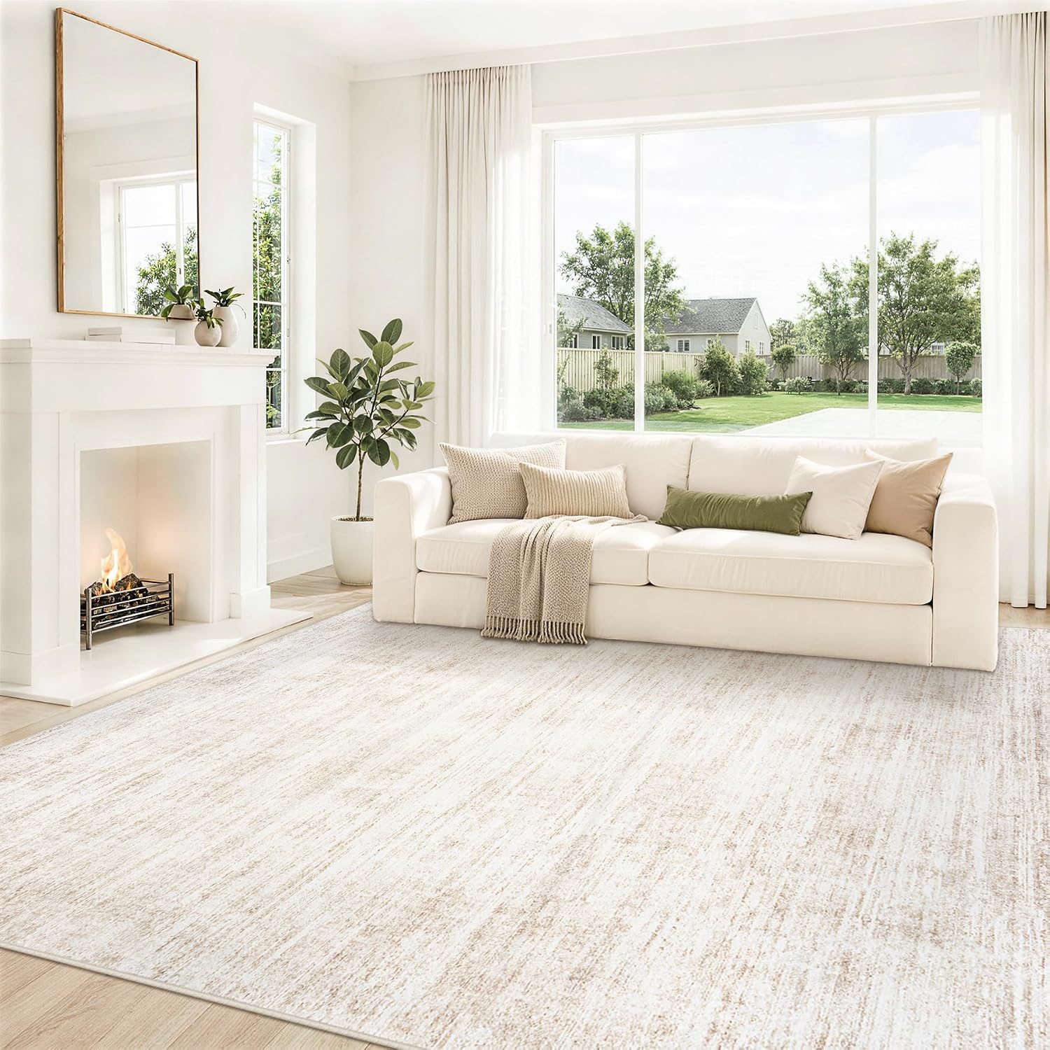 8x10 Area Rugs for Living Room Washable Rug Neutral Abstract Beige Carpet | Bedroom, Large, Dining Room, Nursery, Modern, Indoor, Kids, Playroom, Office, Non Slip, Stain Resistant, Non Shedding, Soft