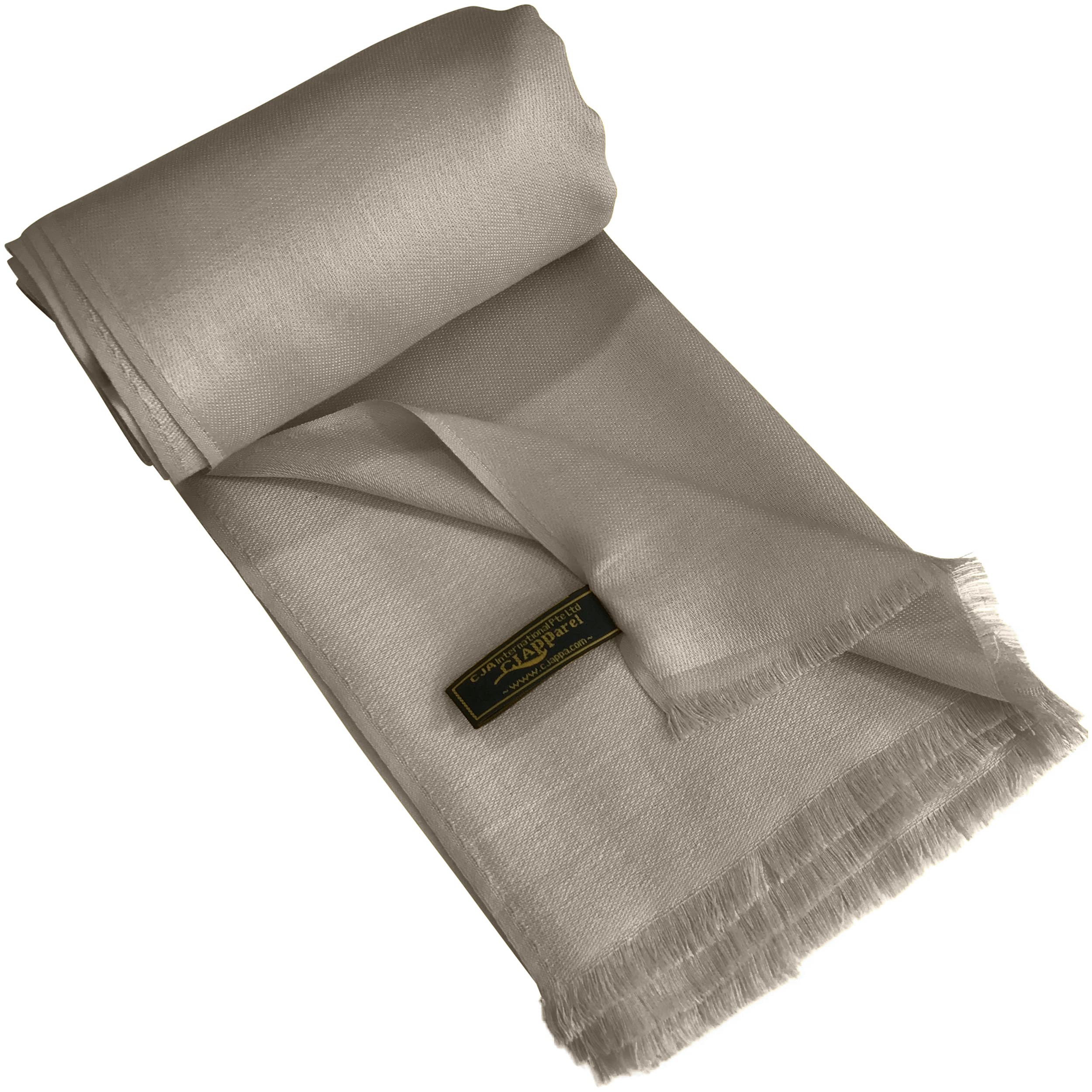 Cj Apparel Women's Mink Beige Solid Colour Fringe Design Nepalese Shawl Seconds Scarf Wrap Stole Throw Head Wrap Pashmina Hand Made In Nepal