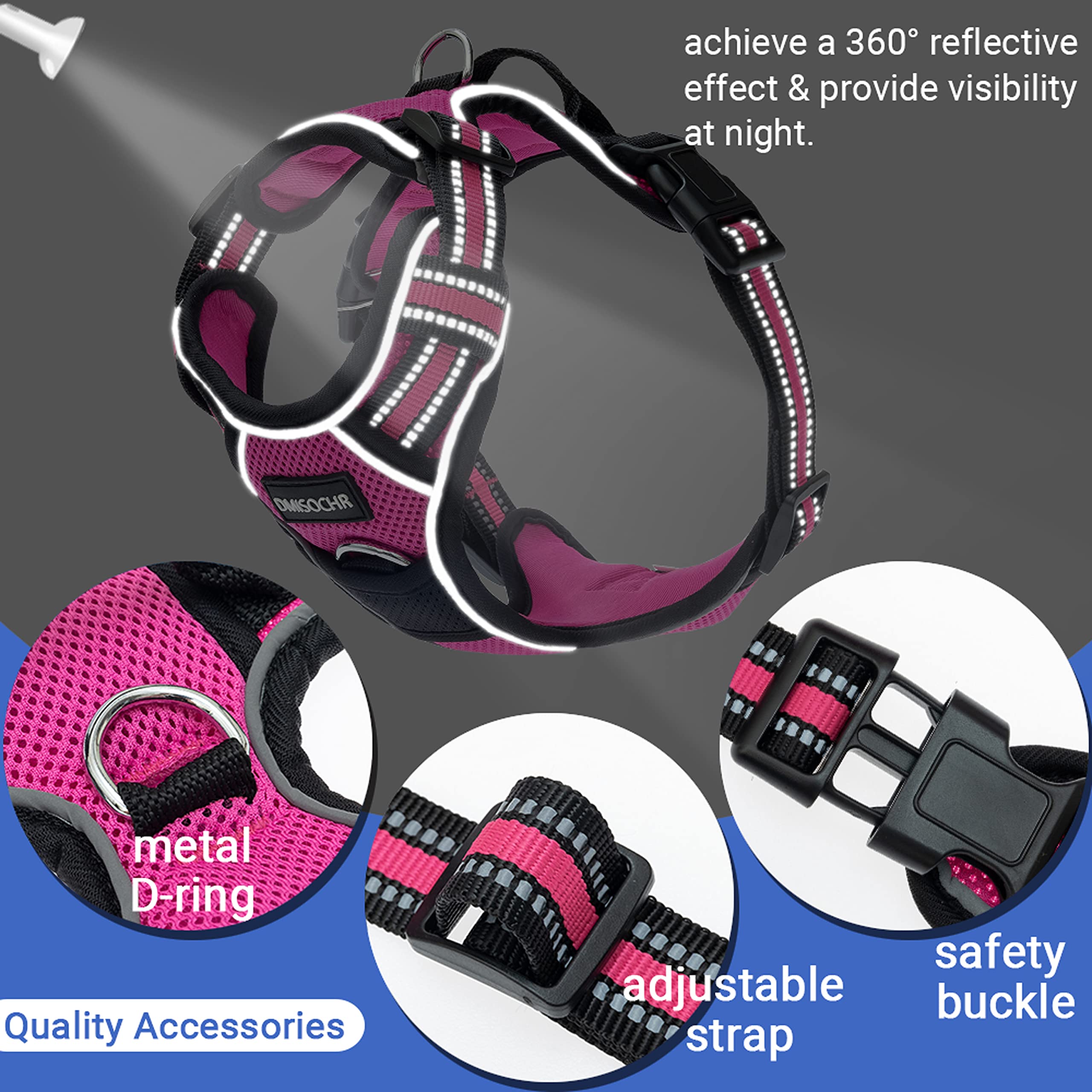 Harnais Anti-traction Réglable Pour Chien - Avec Laisse 1,5m - Tailles S, M, L - Nylon Doux - Anti-fugue