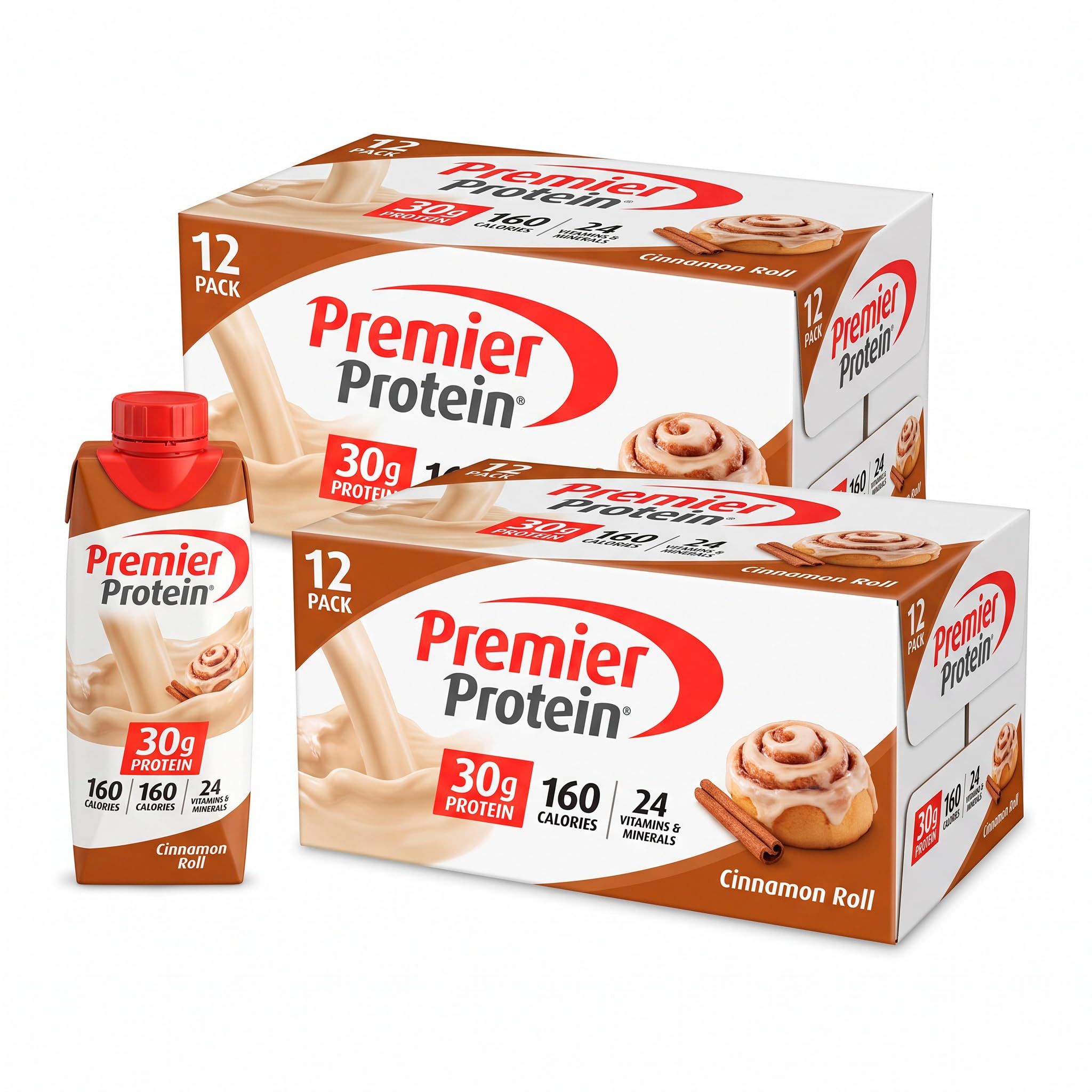 Premier Protein Shake, Cinnamon Roll, 30g Protein, No Added Sugar, 24 Vitamins &amp; Minerals to Support Immune Health, 11.5 fl oz (24 Pack)