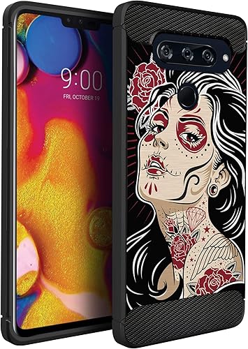 Miniatura 19 de CasesOnDeck - Funda compatible con LG V40 ThinQ, diseño de TPU con patrón pictórico, flexible, delgada y elegante (control retro negro) Negro Retro
