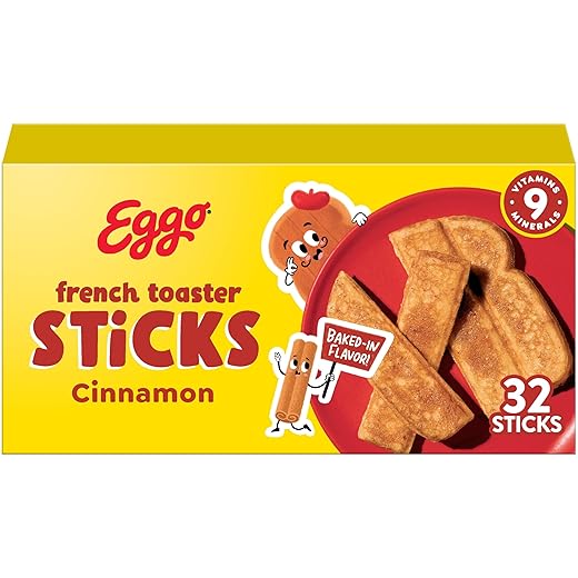 Eggo Frozen French Toaster Sticks, Frozen Breakfast, Breakfast Food, Cinnamon, 12.7oz Box (32 Sticks)