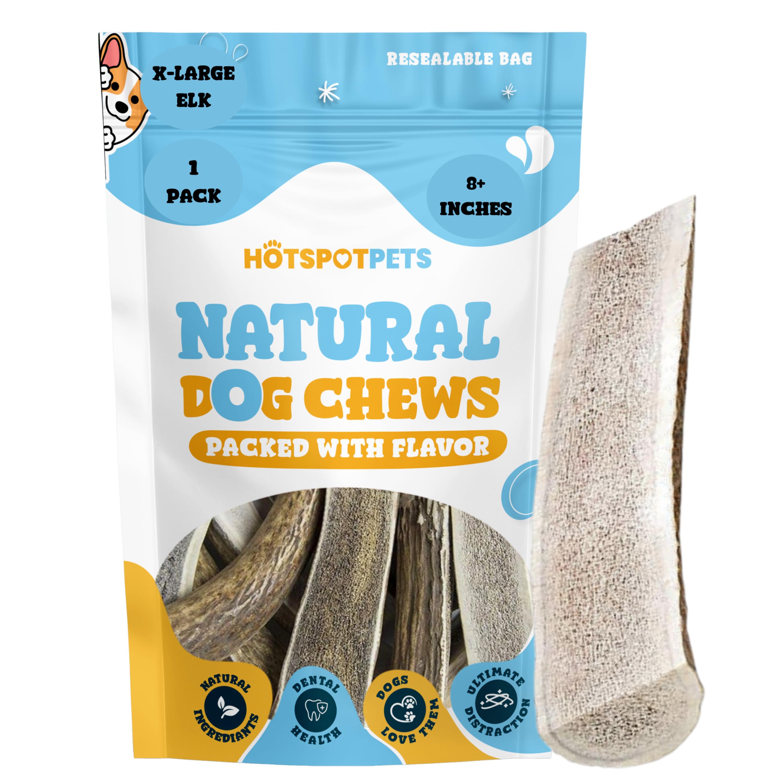 hotspot pets Grade A, Antlers for Large Dogs- Premium Elk Antlers for Dogs 40+Lbs Naturally Shed Antler Bone for Large Breed Aggressive Chewers -Sourced in USA, (Split Elk - XLarge, 1 Count)