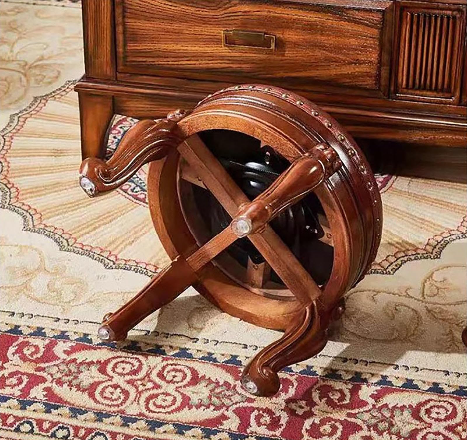 Amazon｜レザー製回転式小型フットスツール、ヴィンテージ無垢材