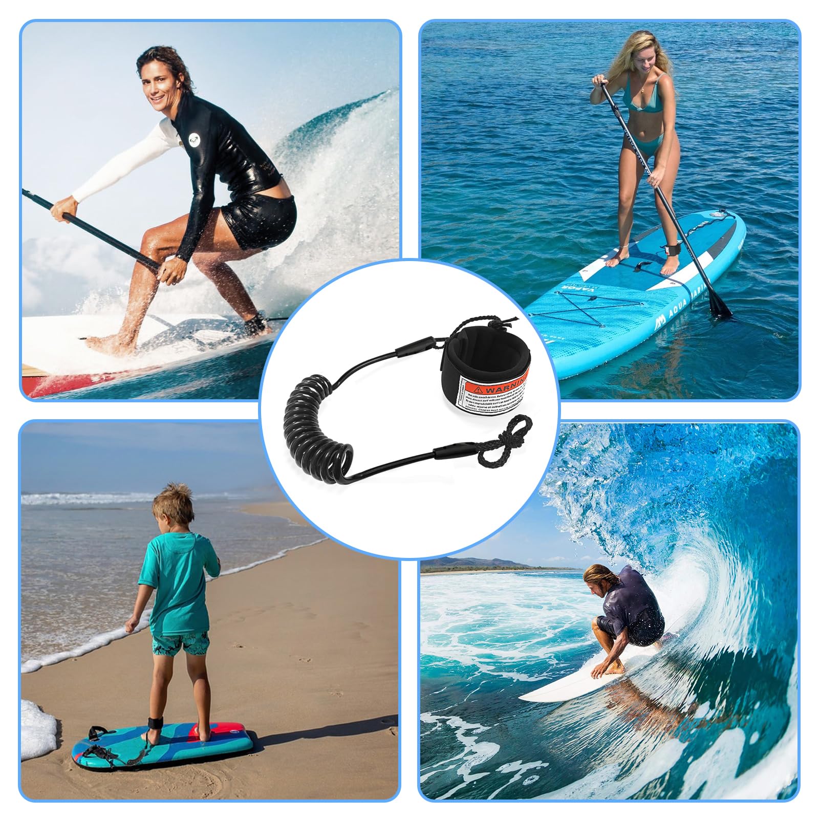 L&W Luck Guinzaglio da Surf, Leash SUP, 5mm Surf Materiale Tup Regolabile e Comodo per Tavola da Surf Paddle Board Kayak Longboard