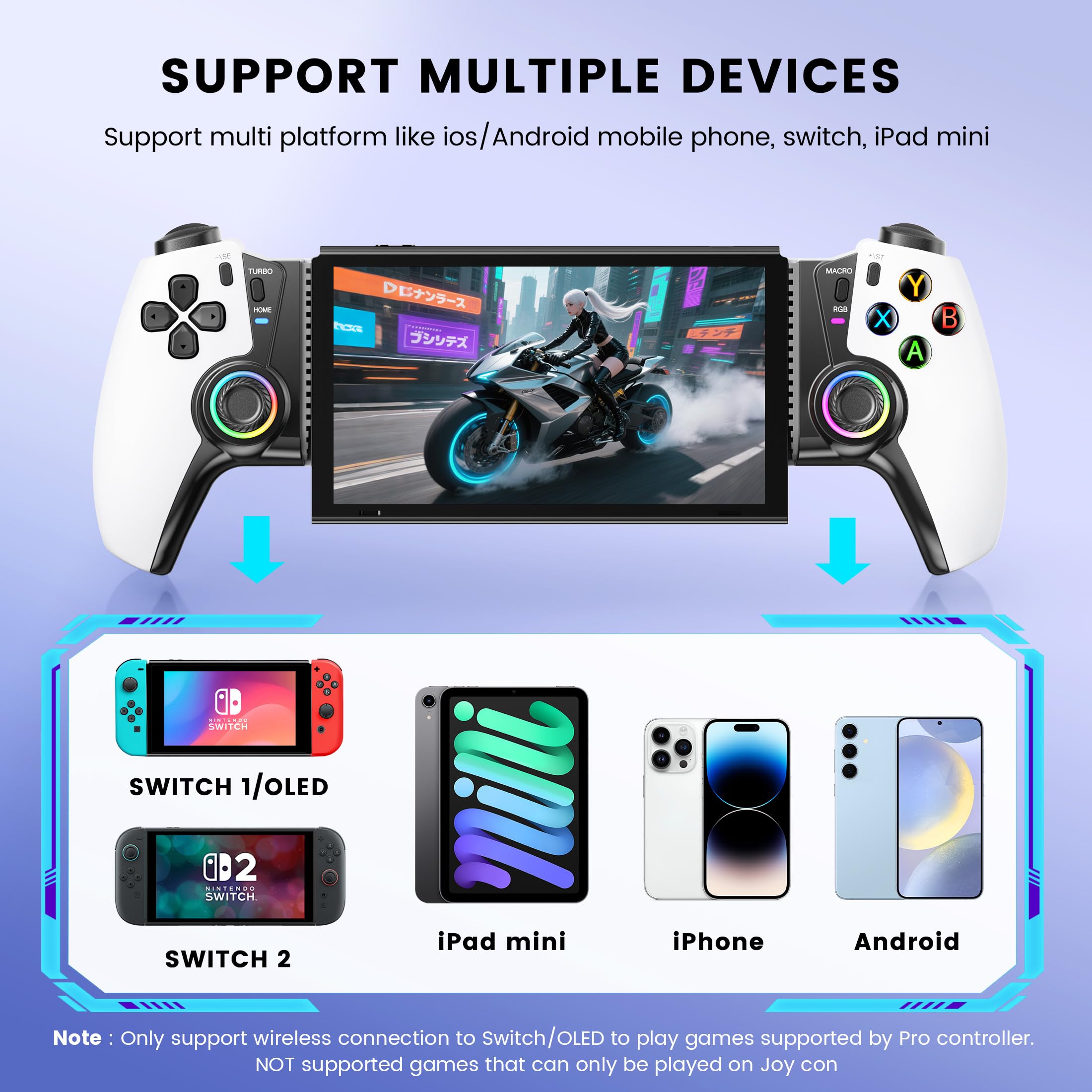 HELLCOOL Swtich Controller Portatile Smartphone Controller con Hall Joysticks per Android/iPhone, compatibile con Switch 1 Console/Xbox Cloud/Steam Link/GeForce Now/MFi Apple Arcade