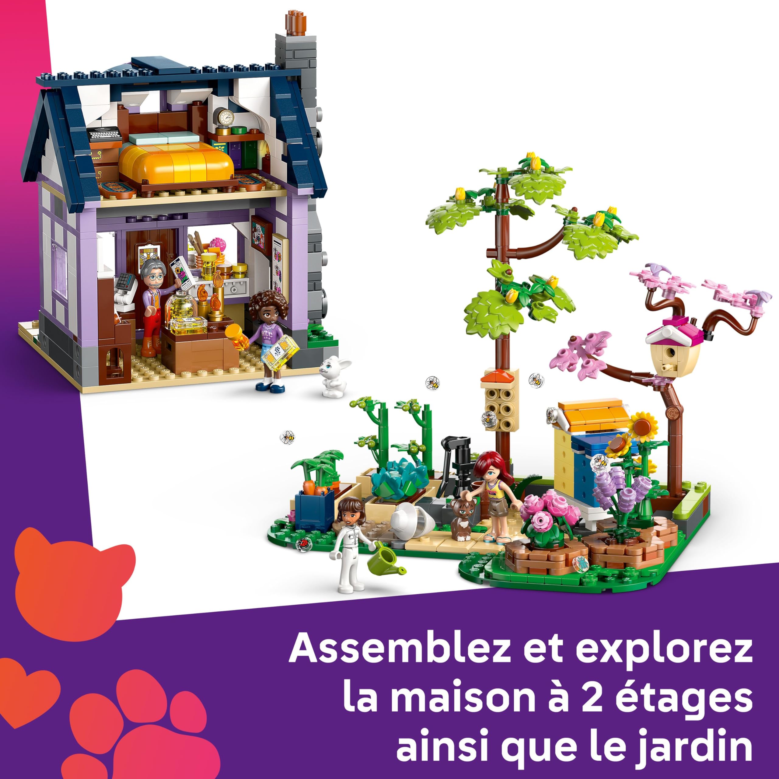 LEGO Friends La Maison des Apiculteurs et Le Jardin Fleuri - Jeu de Construction Créatif - 4 Mini-Poupées & Figurines d'animaux : Chat & Lapin - Accessoires - Cadeau pour Fille & Ado dès 12 Ans 42669