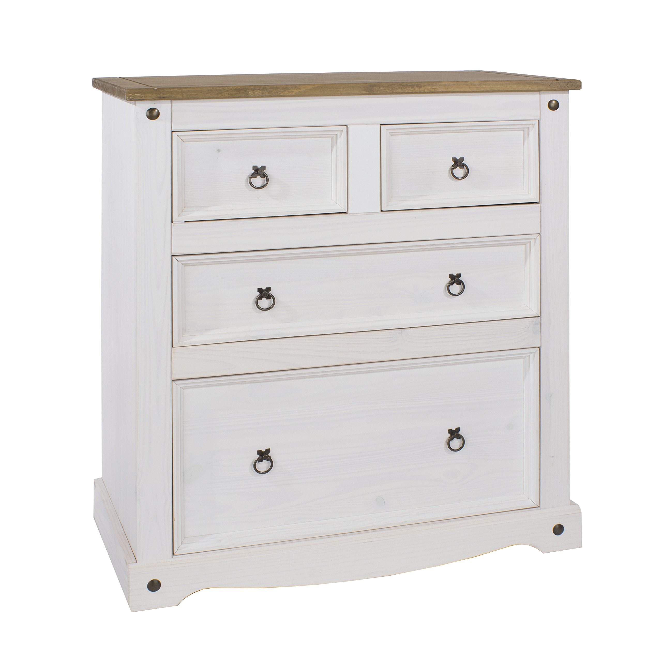 Home Source Solid Pine Wood Chest of 4 Drawers 4 Drawers Storage Cabinet, White — image 1