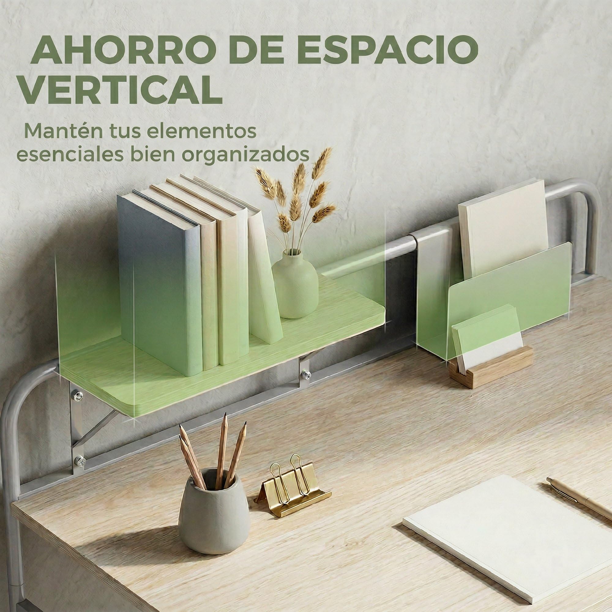 HOMCOM Escritorio con Estante y Estructura de Metal 98x48x88,5 cm Roble | Mesa de Escritorio Moderno, Fácil Montaje, para Oficina en Casa, Dormitorio, Espacios Pequeños