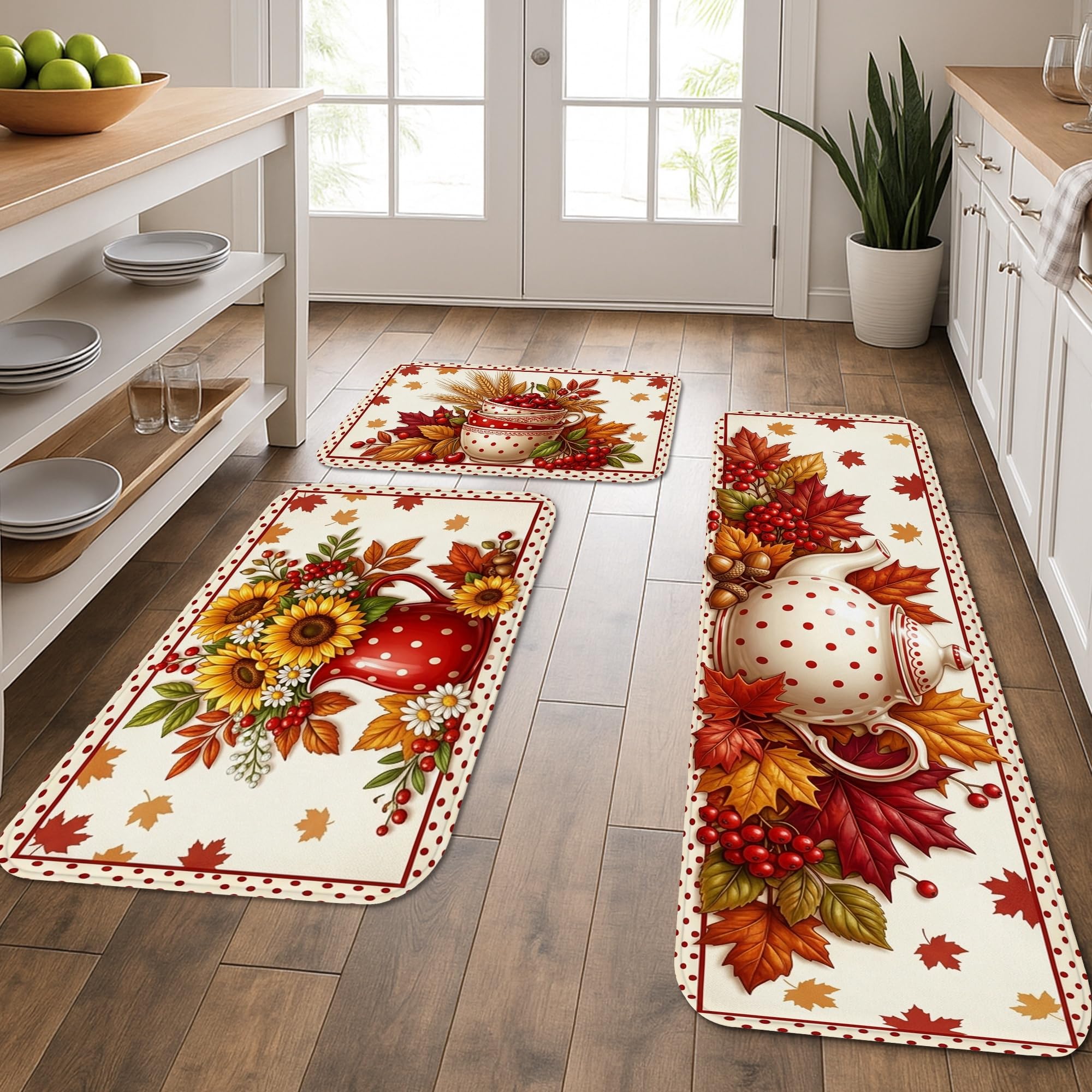Tapis de cuisine rustiques lot de 3 pour salle de bain et coiffeuse lavable
