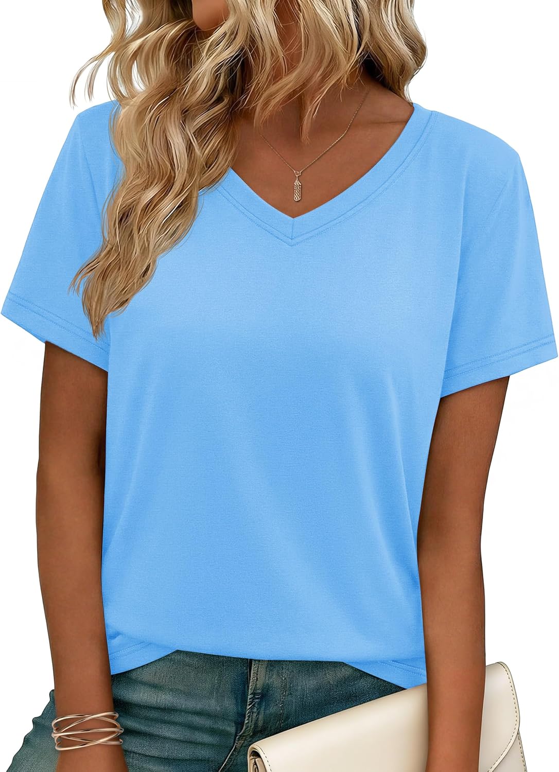 YUCOLEN Womens Cotton V Neck T Shirts Short Sleeve Summer Tops Casual Basic Tee Shirt 2026 Trendy Fashion Clothes