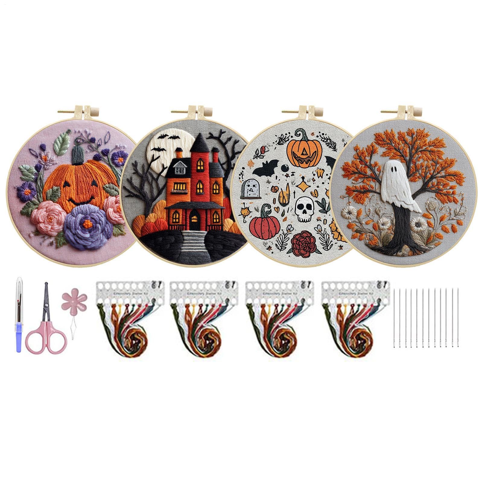 Set da ricamo per Halloween, per principianti, set da ricamo gotico per Halloween, con motivo a castello, set da cucito con istruzioni per la famiglia, figlie, marito, moglie, fidanzate, ragazze