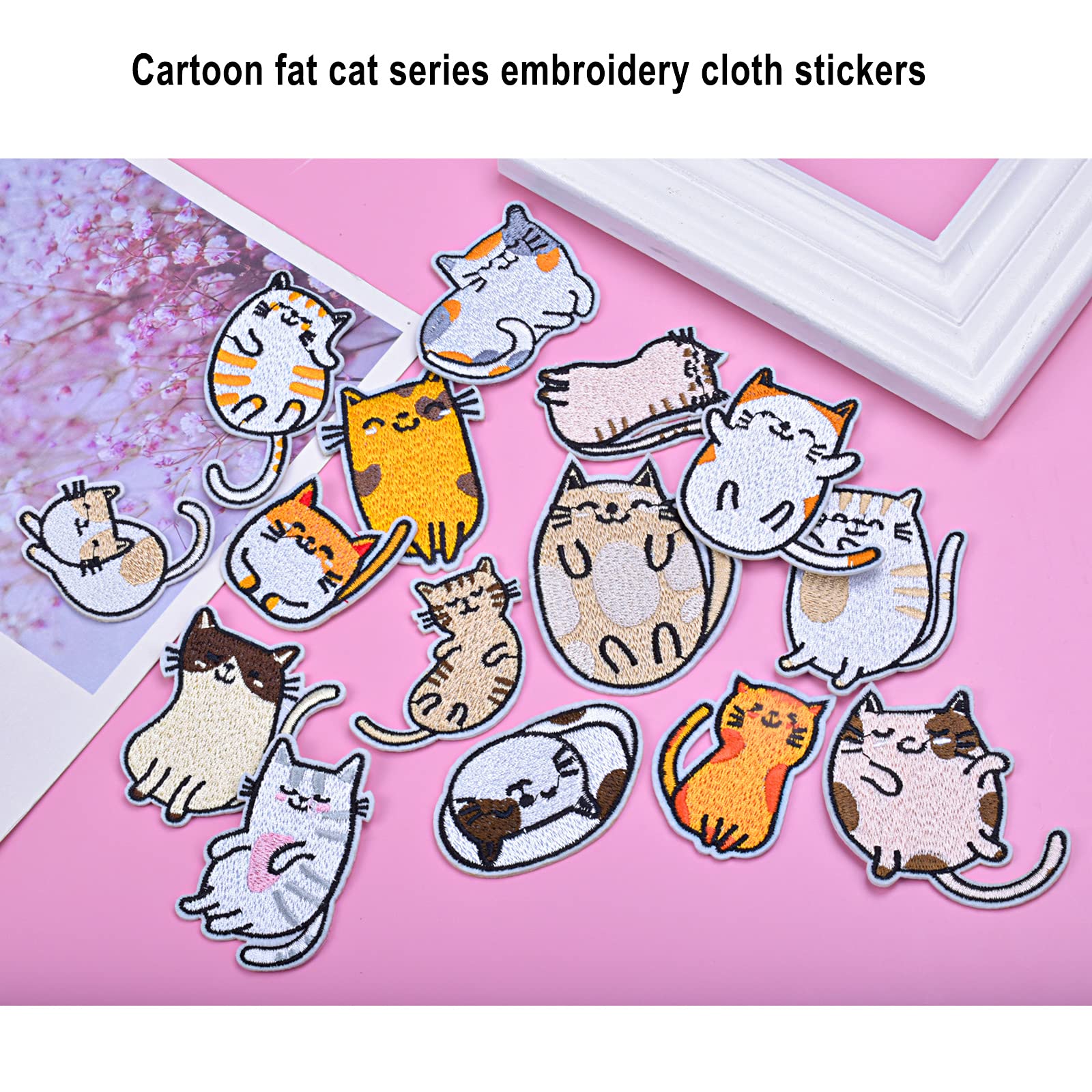 Toppa per gatti divertente Toppa per ricamo animale Toppe termoadesive Toppe ricamate per gatti cartoni animati fai-da-te su vesti Adesivo per cucire applique  15