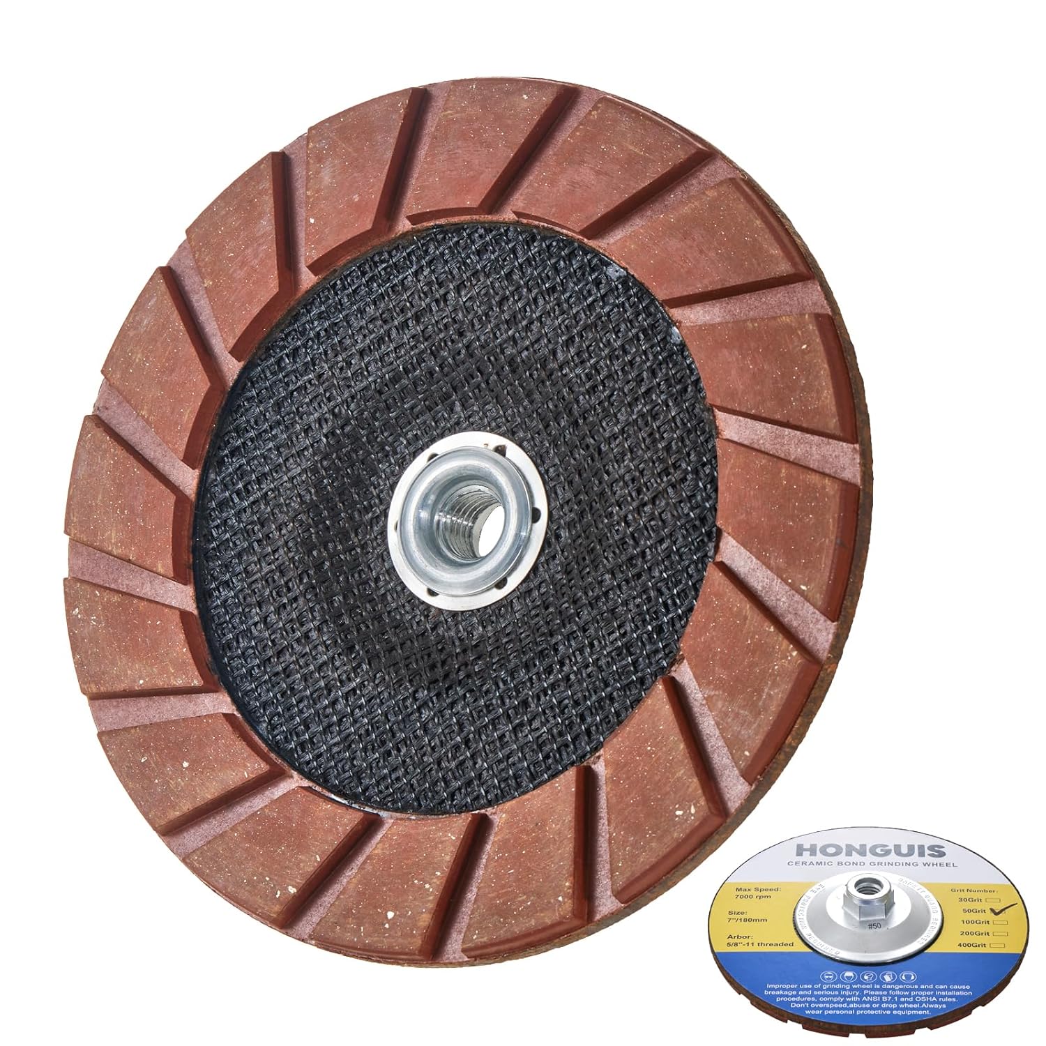 7 inch Diamond Cup Grinding Wheel,5/8"-11 Arbor Ceramic Bond Grinding Wheels for Concrete Smoothing Polishing,50 Grit