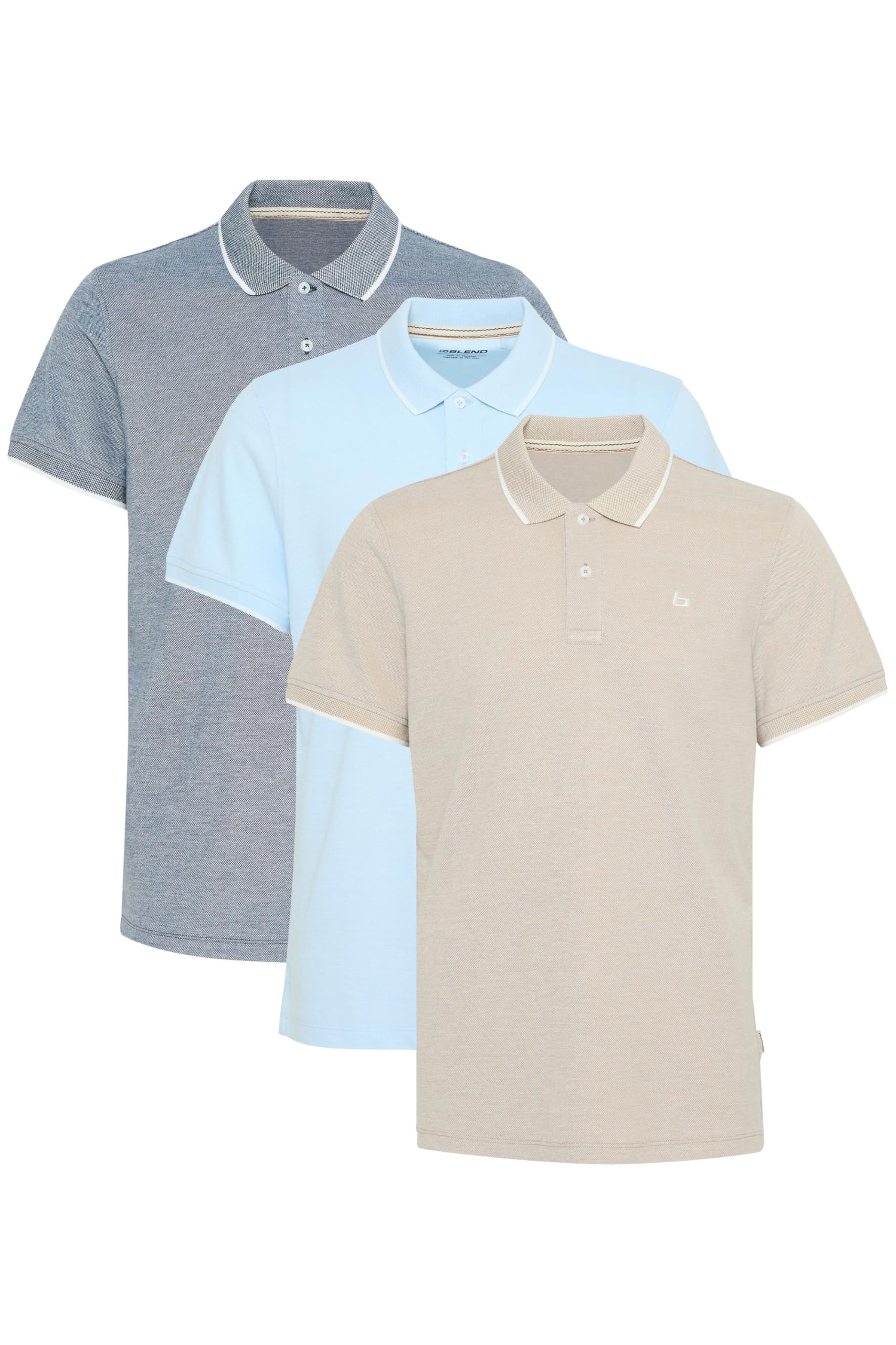 Blend BHPolo Herren 3-Pack Poloshirts Polohemd Shirts mit Polokragen Knöpfen 100% Baumwolle Multipack Regular fit