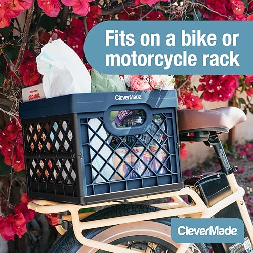 Vista 8 de CleverMade Collapsible Milk Crate, Red, 1PK - 25L (6 Gal) Stackable Storage Bins, Holds 50lbs Per Bin - Clevercrates are Heavy Duty, Plastic Rojo