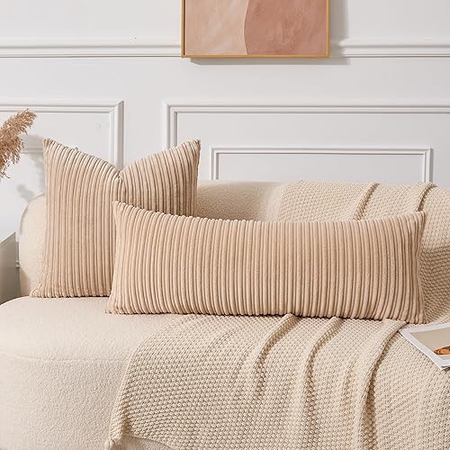 Miniatura 544 de UGASA - Juego de 2 fundas de almohada de terciopelo a rayas, funda decorativa para cojín con cremallera oculta para el hogar, sofá, dormitorio,