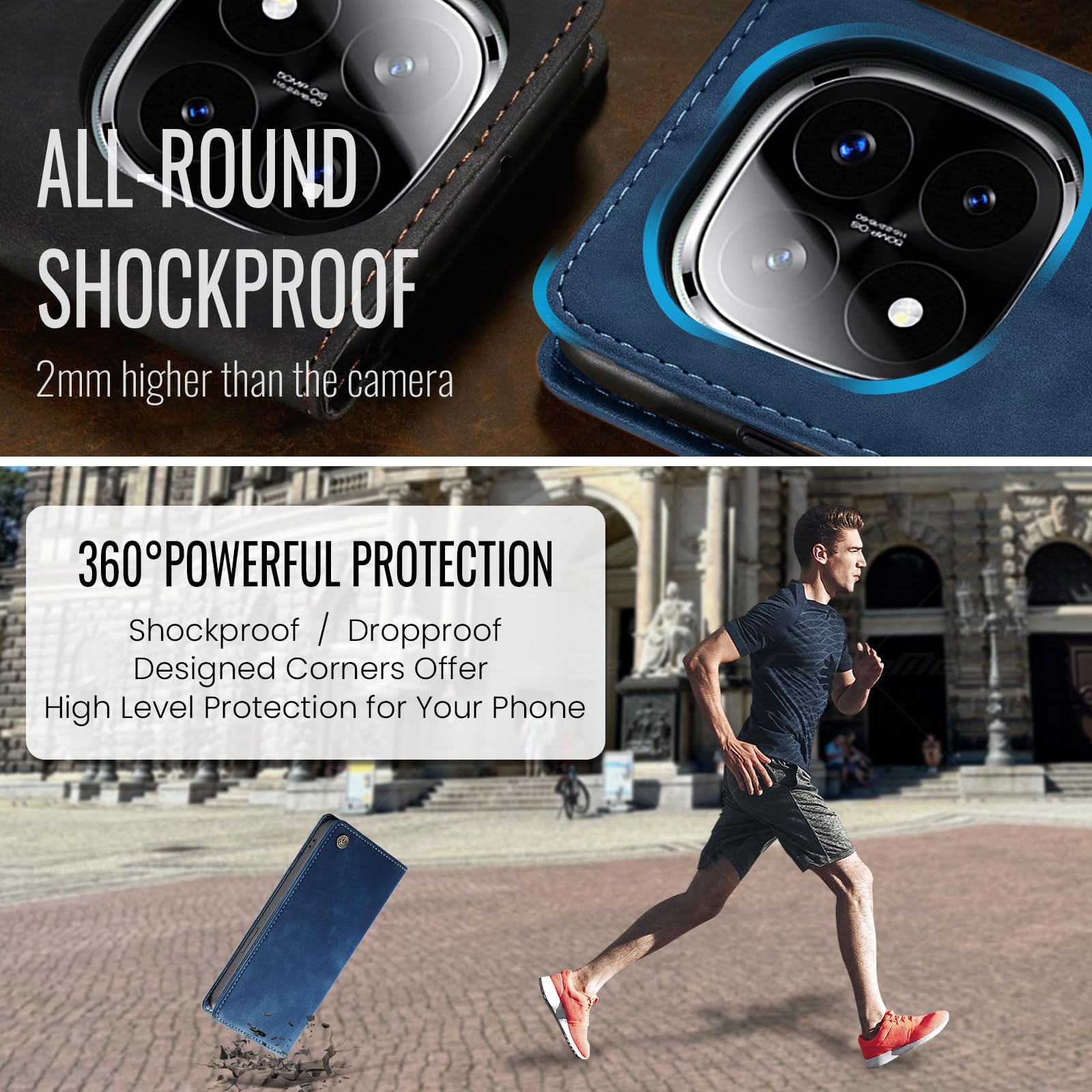 Azororo Cover per Xiaomi Redmi Note 14 Pro 5G, Premium PU Pelle Custodia, Magnetica Carta Fessura Portafoglio Case, Flip Cavalletto Custodia per Redmi Note 14 Pro 5G - Blu