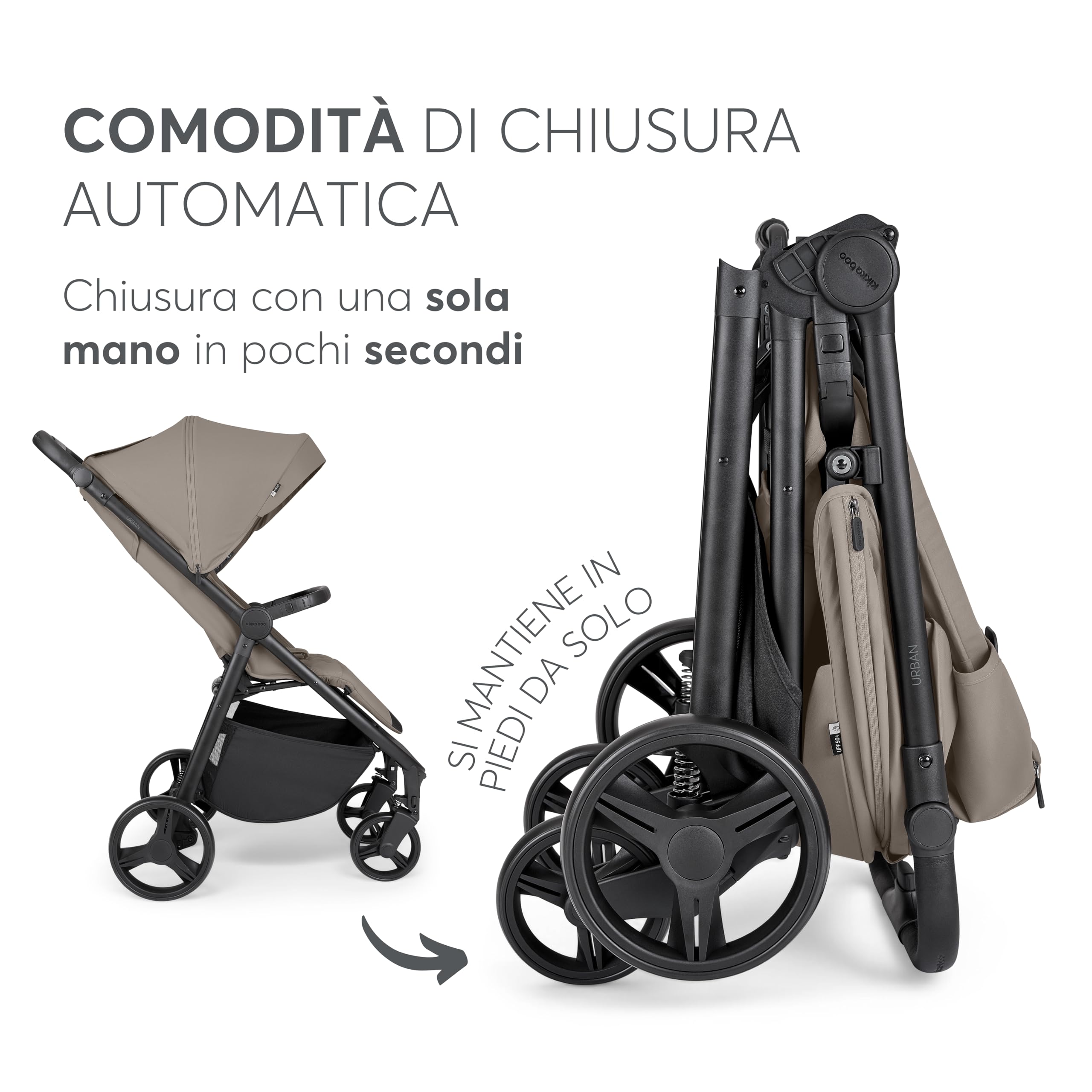 KikkaBoo Passeggino Leggero da Viaggio URBAN, 0+ Mesi fino 22 kg, Pieghevole Automatico, Beige