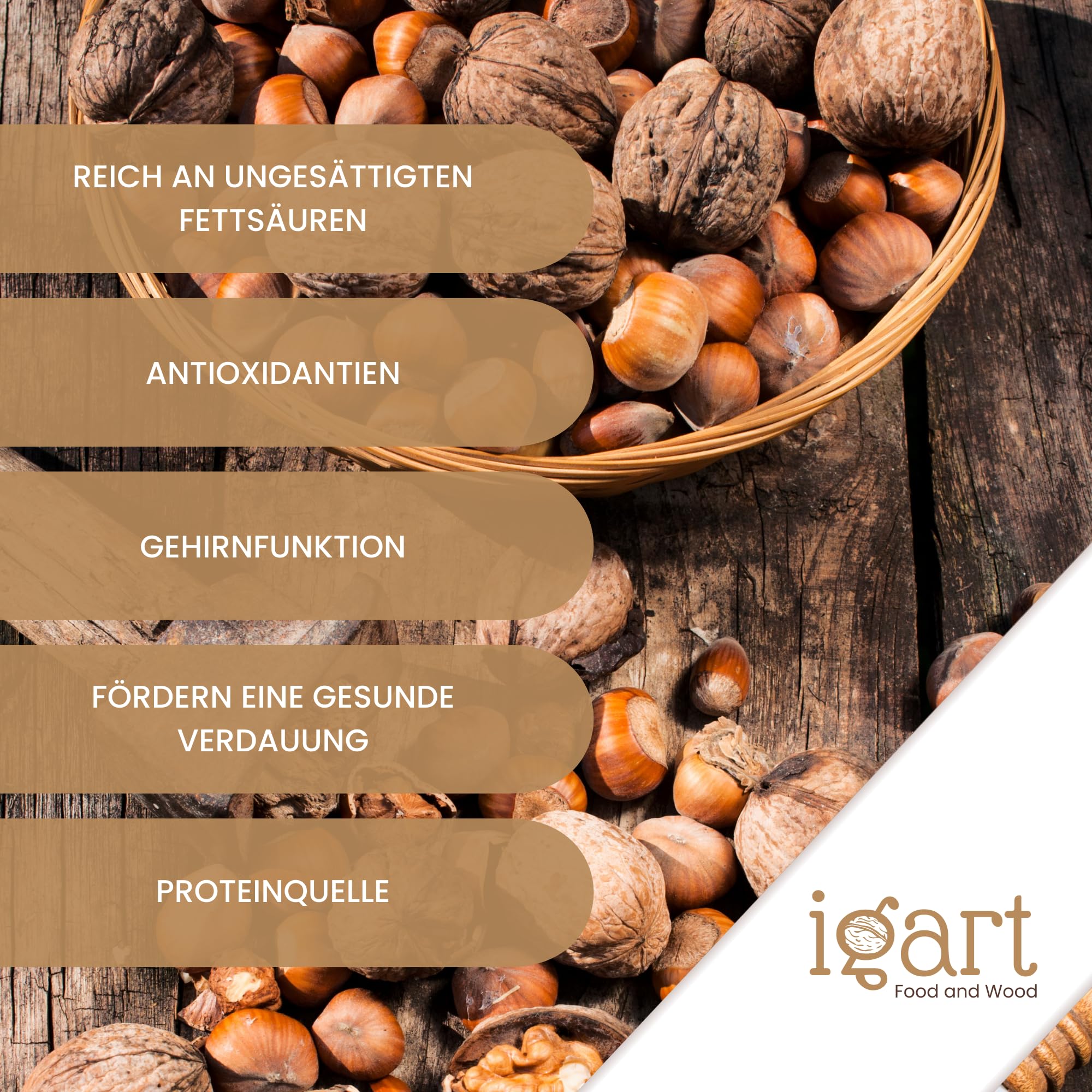 IGART Nueces 2kg + Avellanas 2kg, MIX, Natural, Sabroso, OMEGA-3, Cosecha 2024, Deliciosas Nueces Maduras