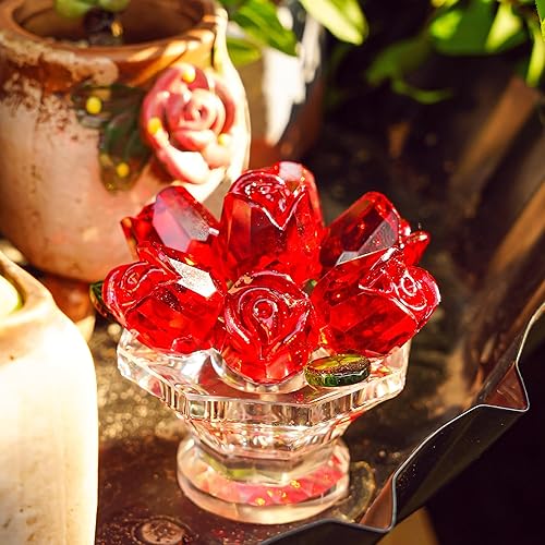 Vista 11 de H&D HYALINE & DORA Figura coleccionable de trébol de cuatro hojas de cristal, regalos de flores de la suerte para mamá, novia, mujer, adorno de Verde