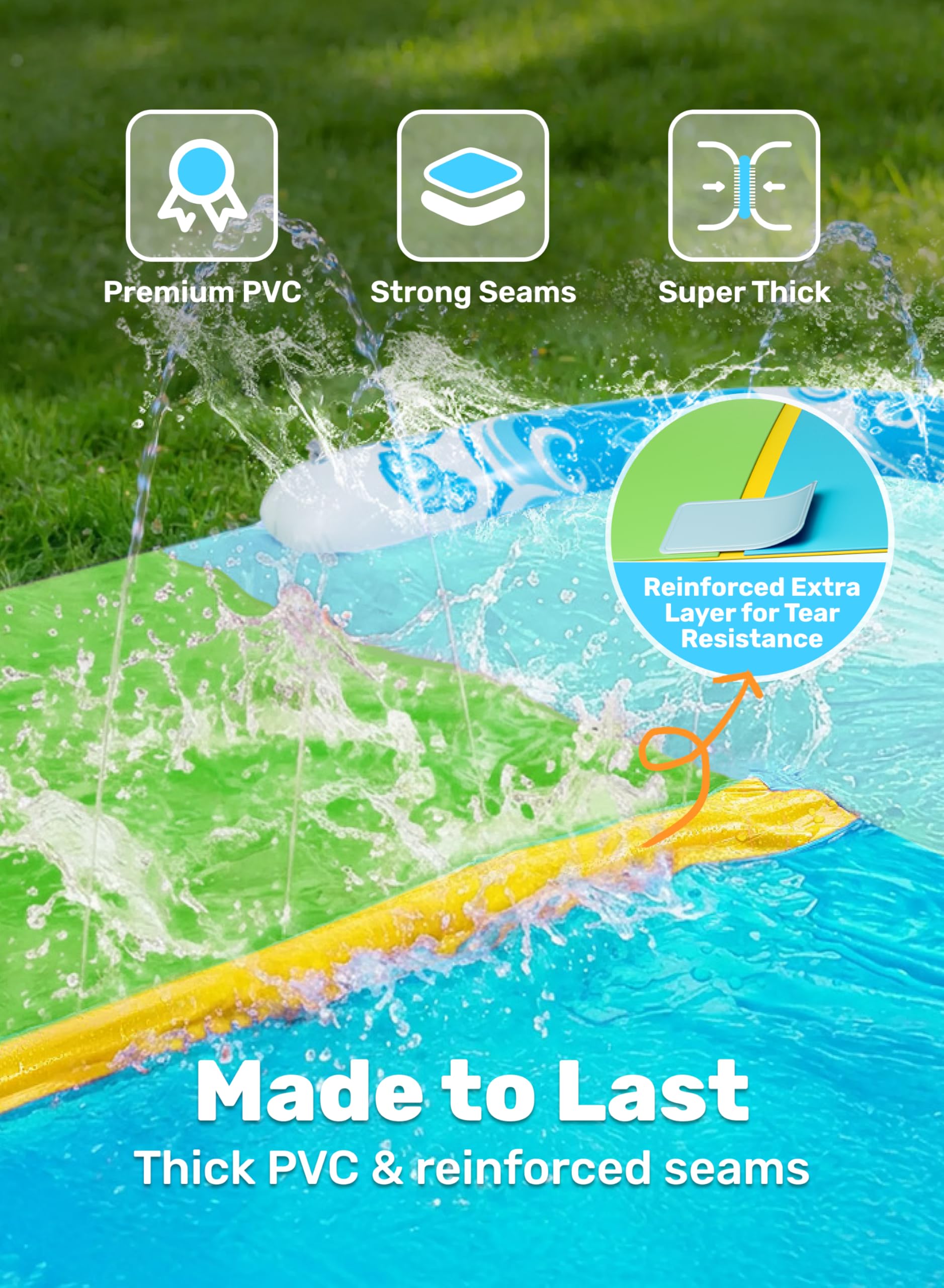 JOYIN 22,5ft Wasserrutsche mit 2 Bodyboards, Gartenspielzeug mit Sprinkler für Kinder, Blau, Grün