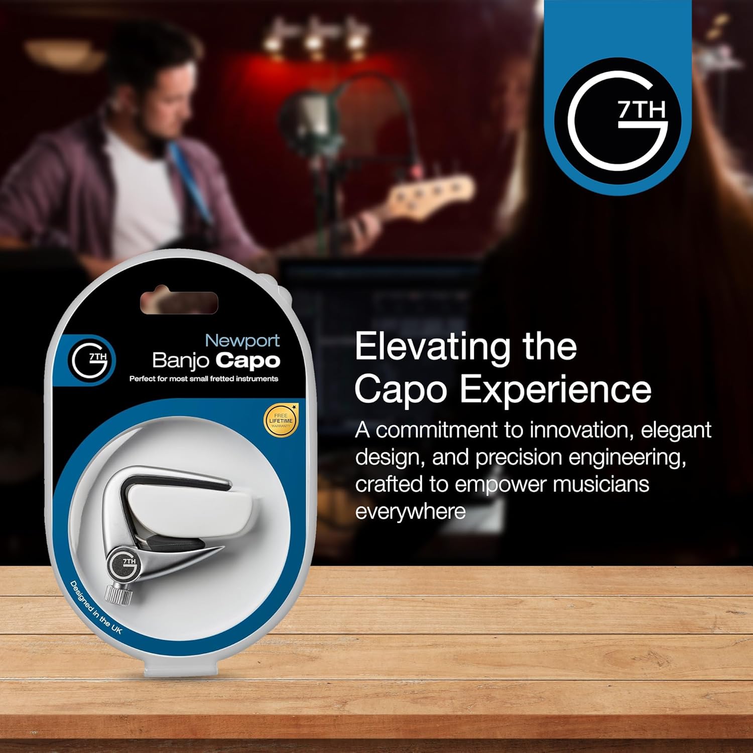 G7th Newport Silver Banjo Capo - Lightweight with Adjustable Tension Control - Protective Silicone Pads - The Perfect Capo for Banjos - UK Designed