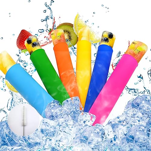 Moldes para paletas, paquete de 6 moldes reutilizables de silicona para bebé, 6 colores vibrantes para niños, palillos de yogur, gelatina