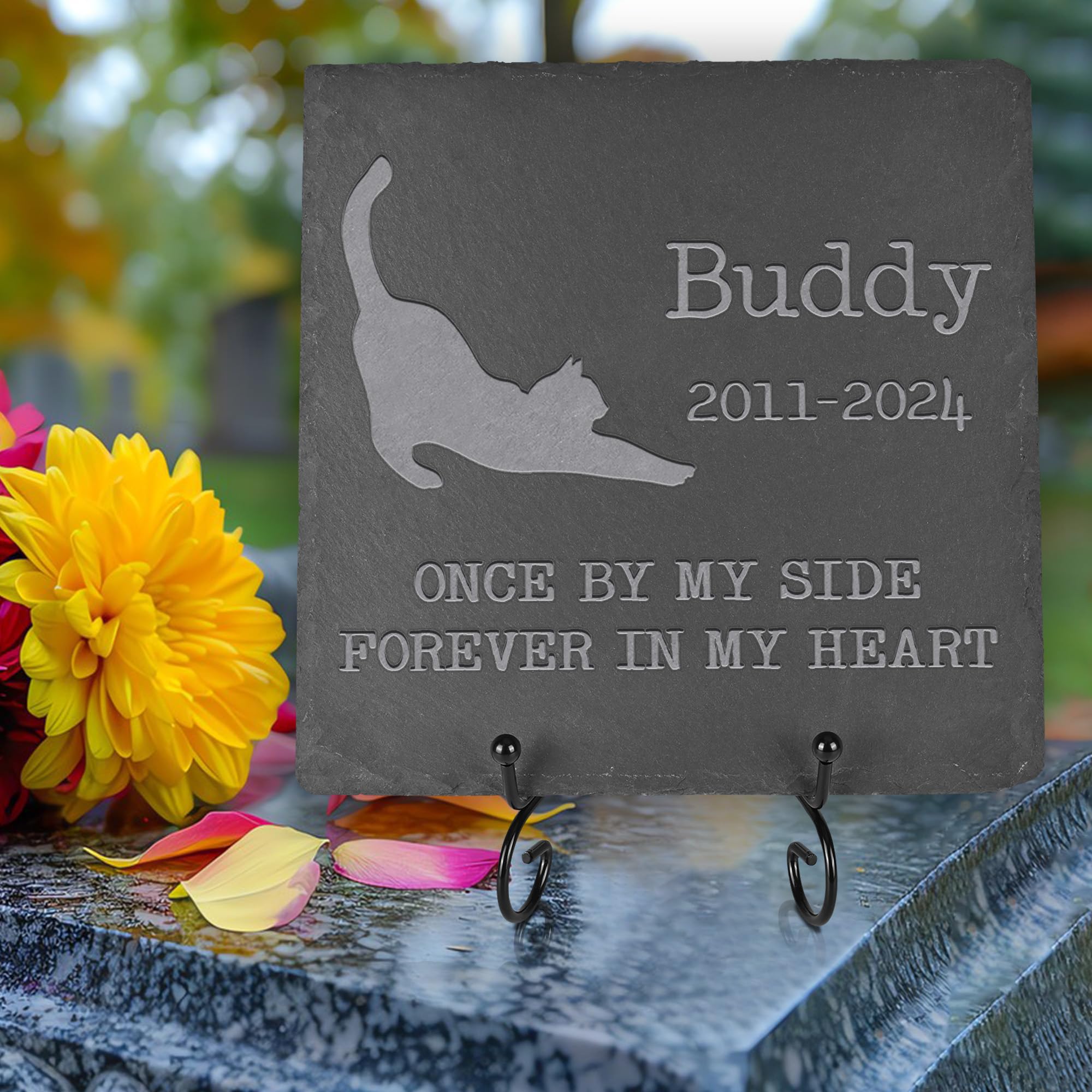 Zmoicky Personalized Cat Memorial Stone, Cat Statue, Cat Memorial, Loss of a Pet Cat, Cat Loss Gift, Cat Remembrance, Cat Keepsake Memorial - Square